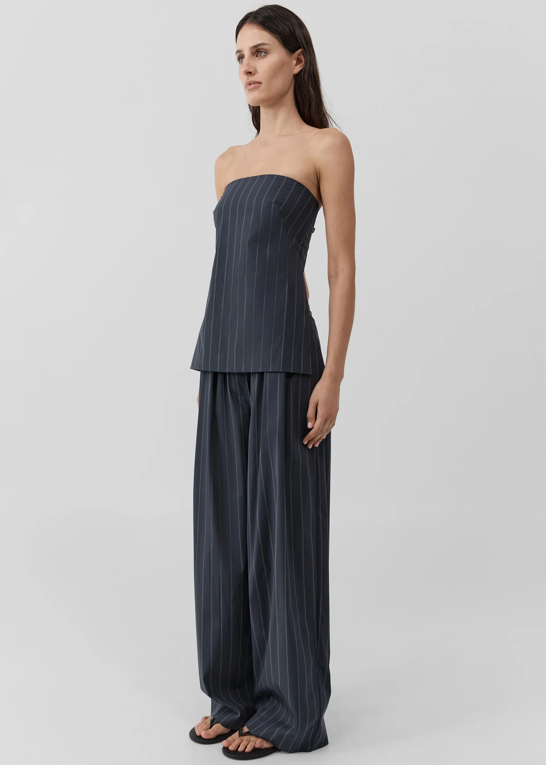St. Agni Strapless Rouleau Tie Top - Ink Stripe - Image 3