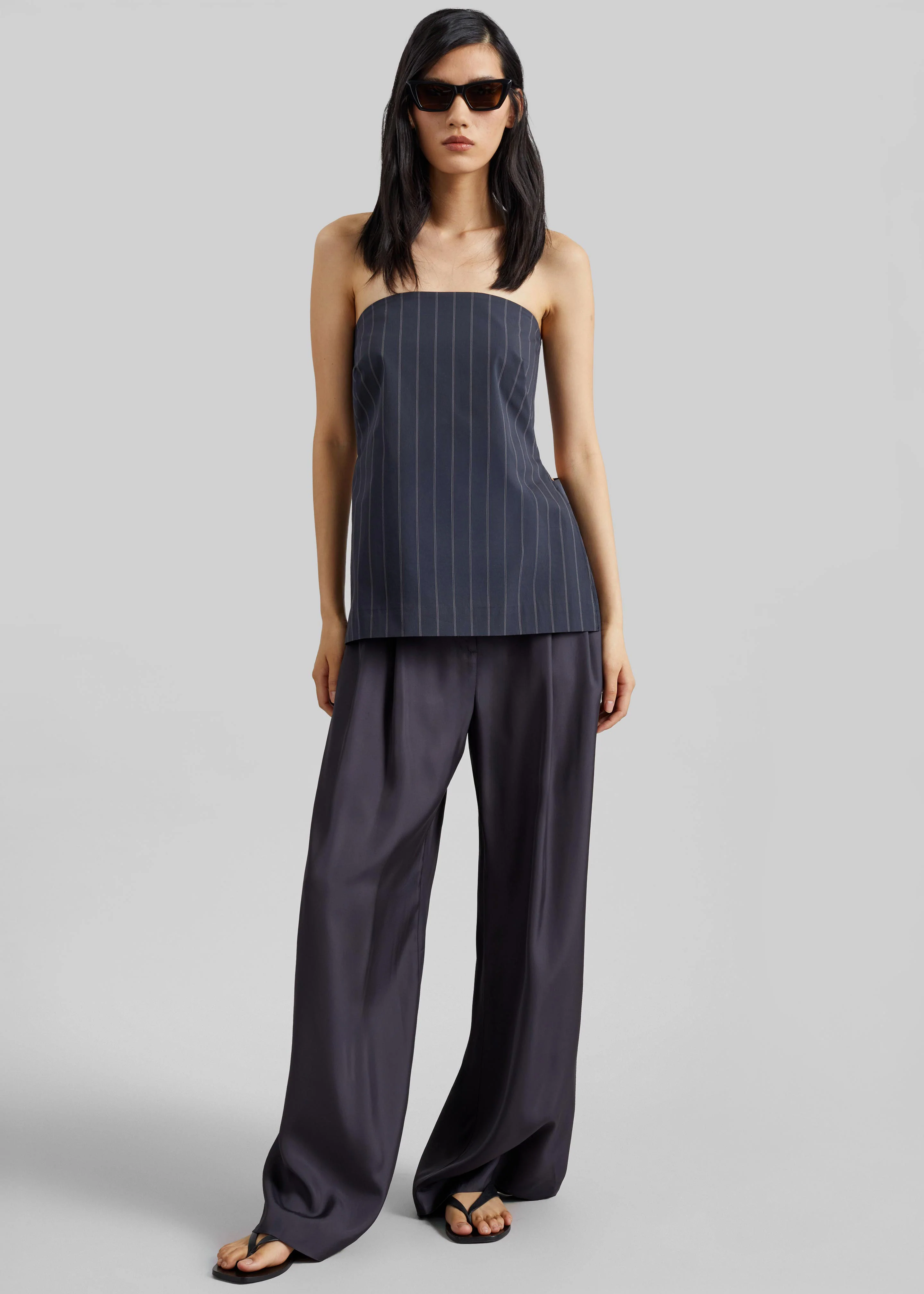 St. Agni Strapless Rouleau Tie Top - Ink Stripe - Image 5