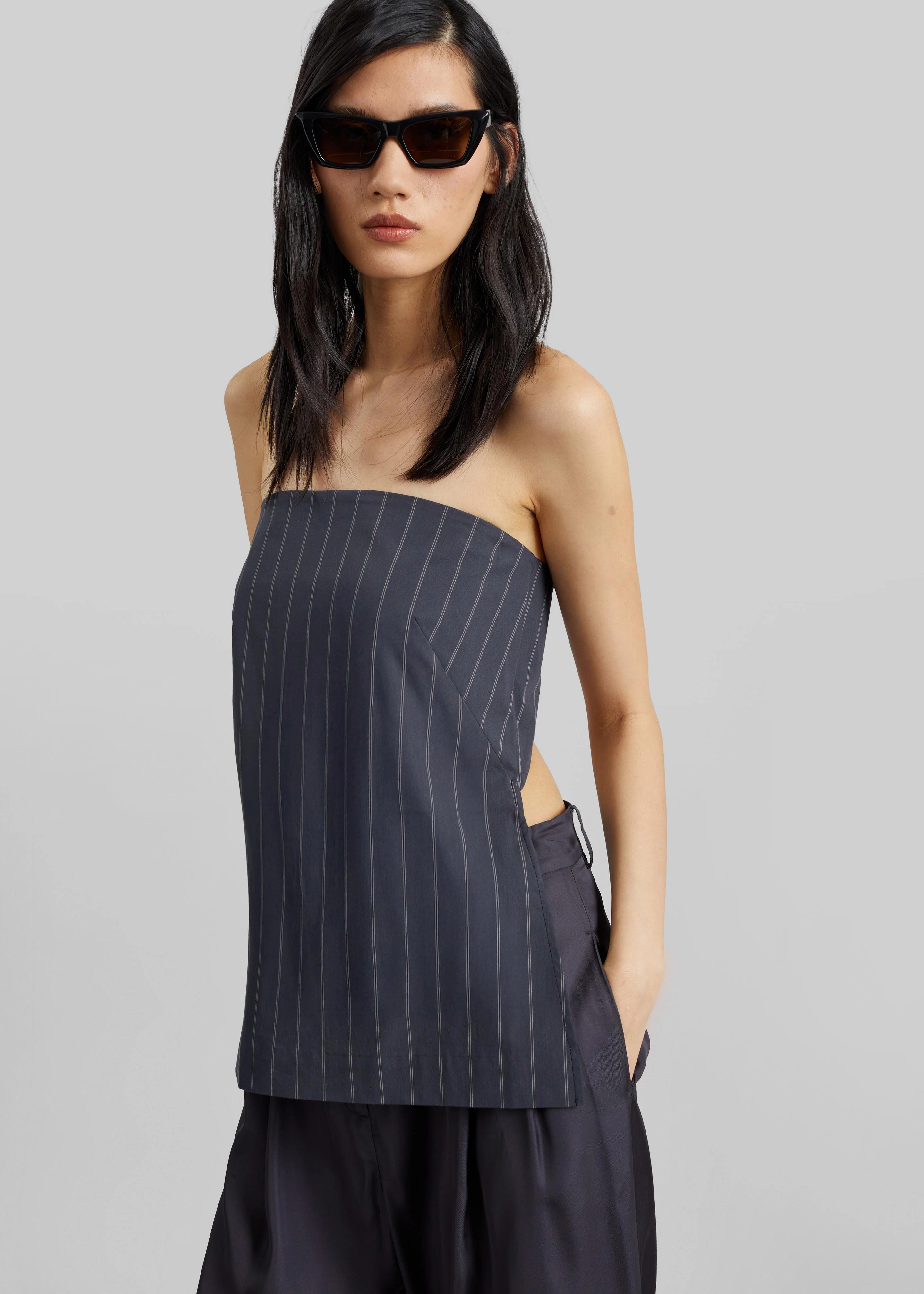 St. Agni Strapless Rouleau Tie Top - Ink Stripe - Image 7