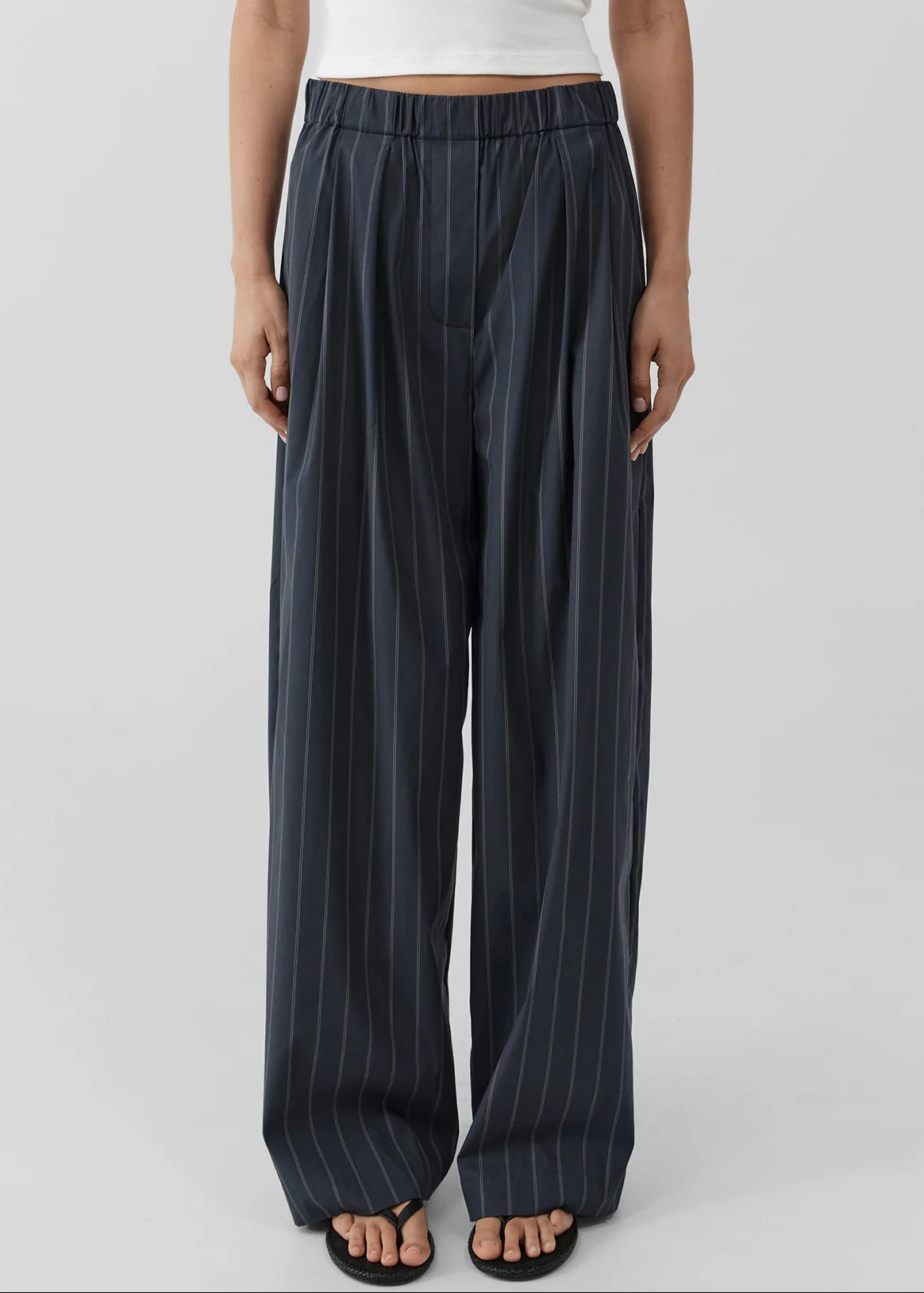 St. Agni Stripe Relaxed Pleat Pants - Ink Stripe - Image 2