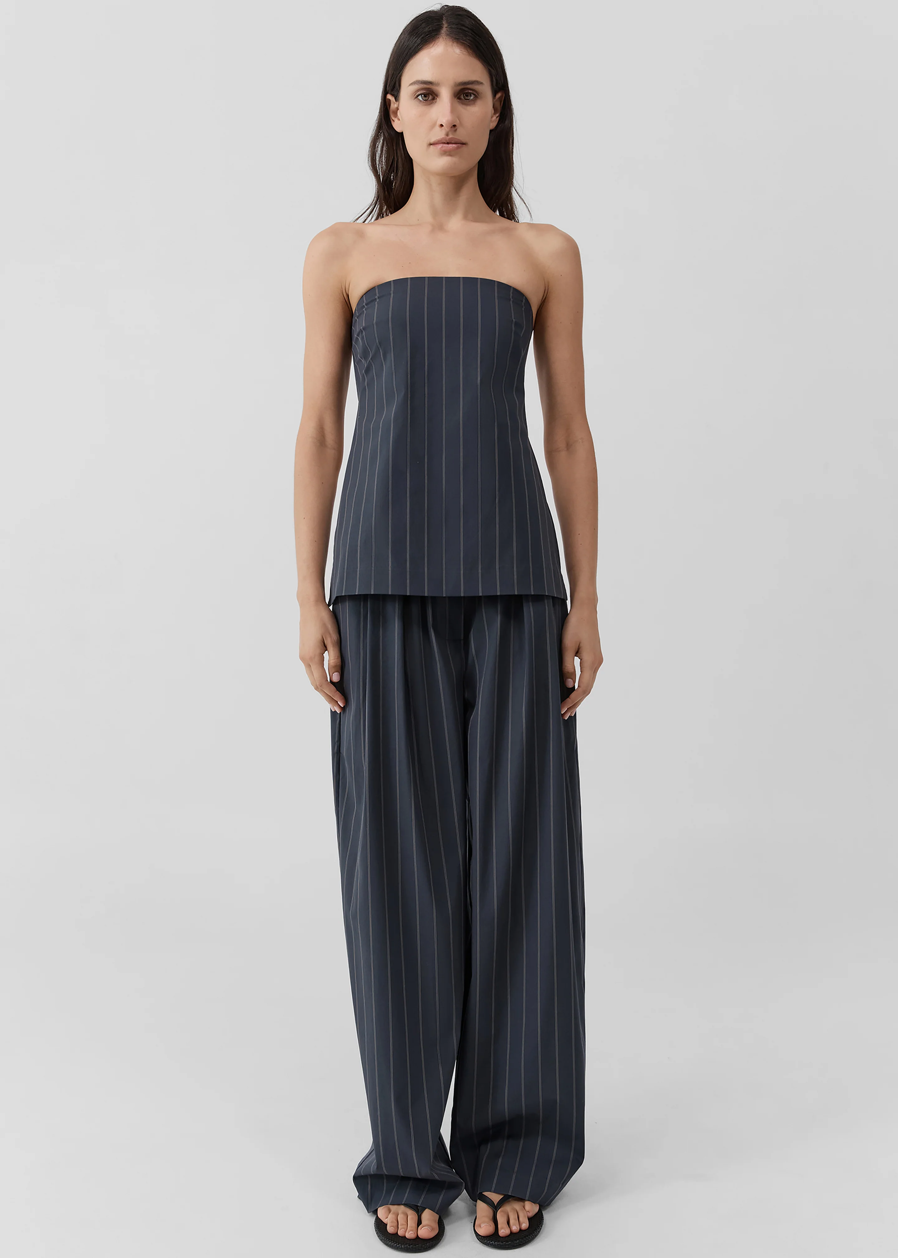 St. Agni Stripe Relaxed Pleat Pants - Ink Stripe - Image 3