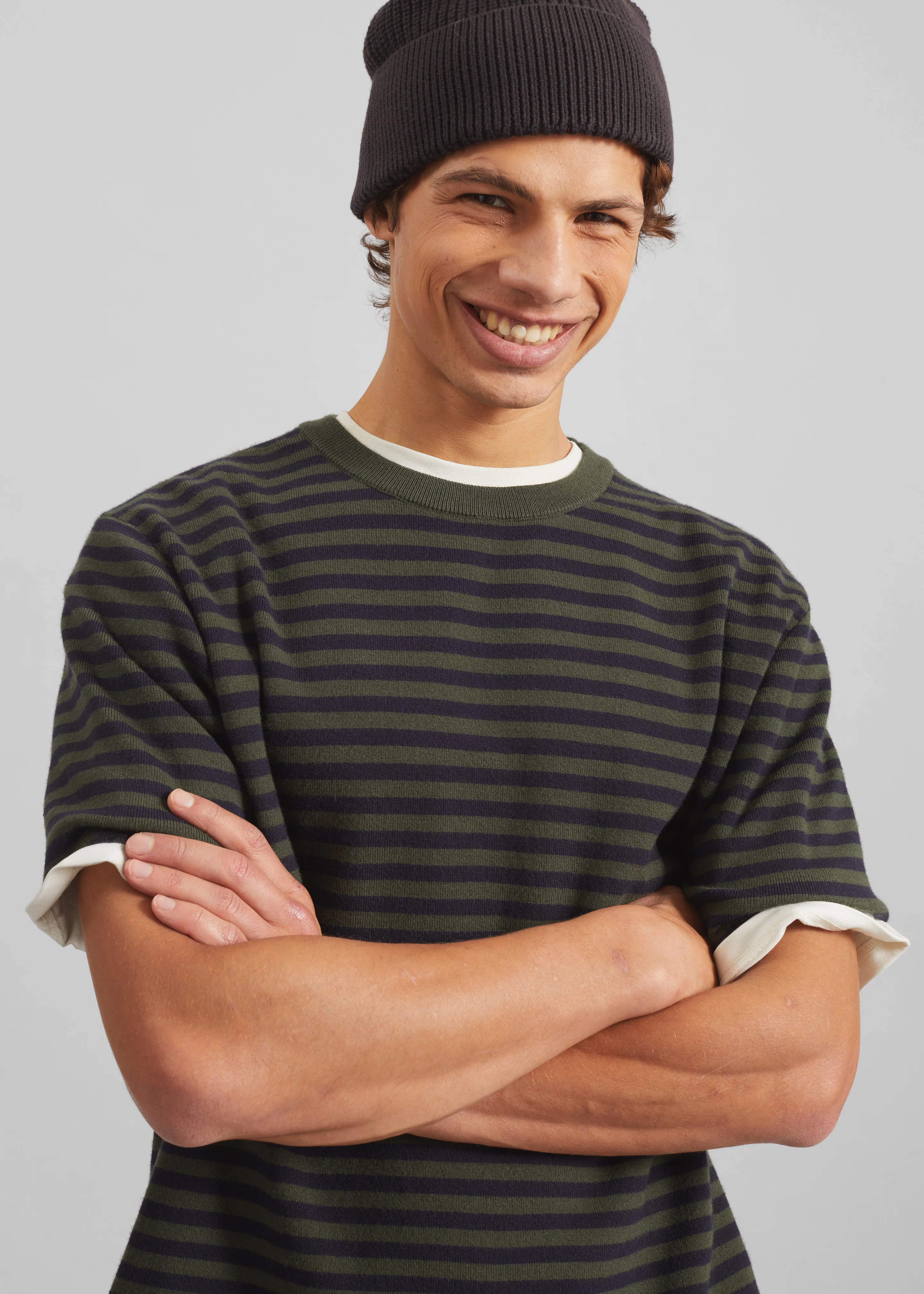 Stanmore Knit T-Shirt - Green/Blue Stripe - Image 2