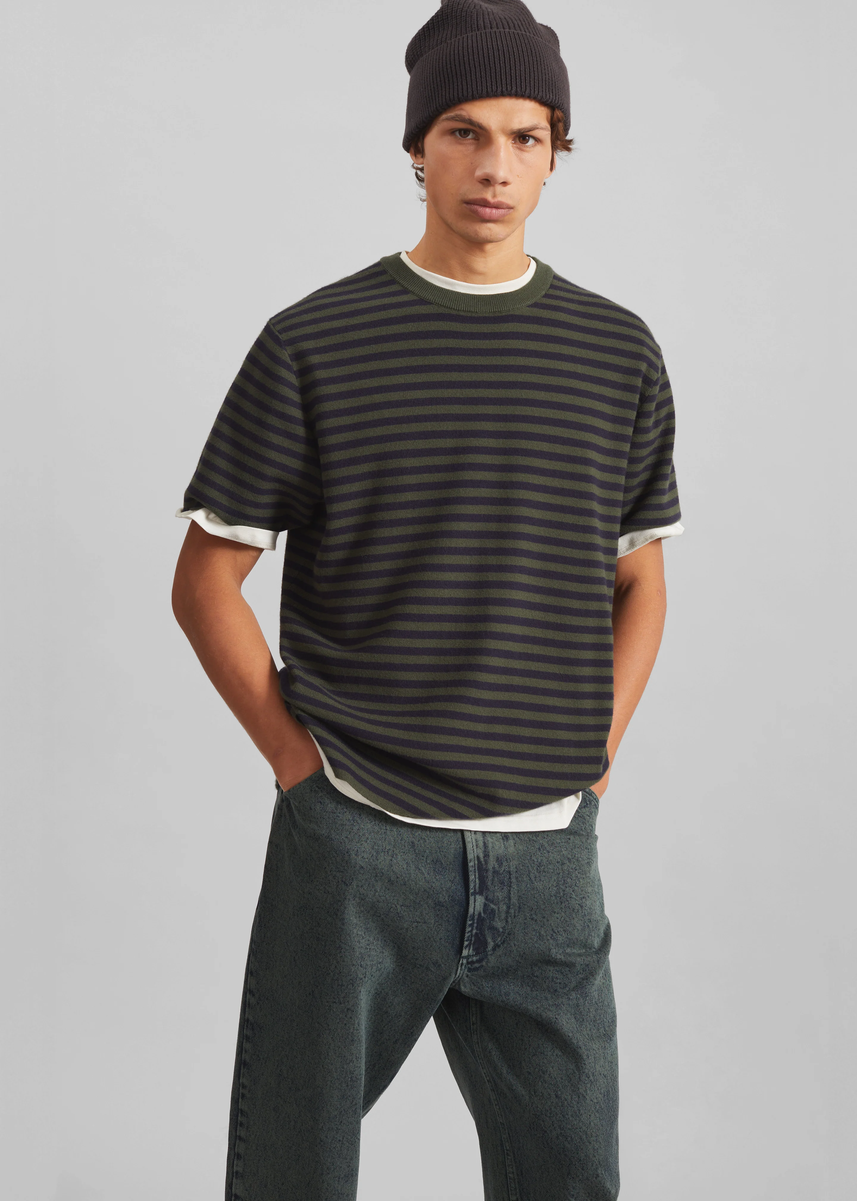 Stanmore Knit T-Shirt - Green/Blue Stripe - Image 4