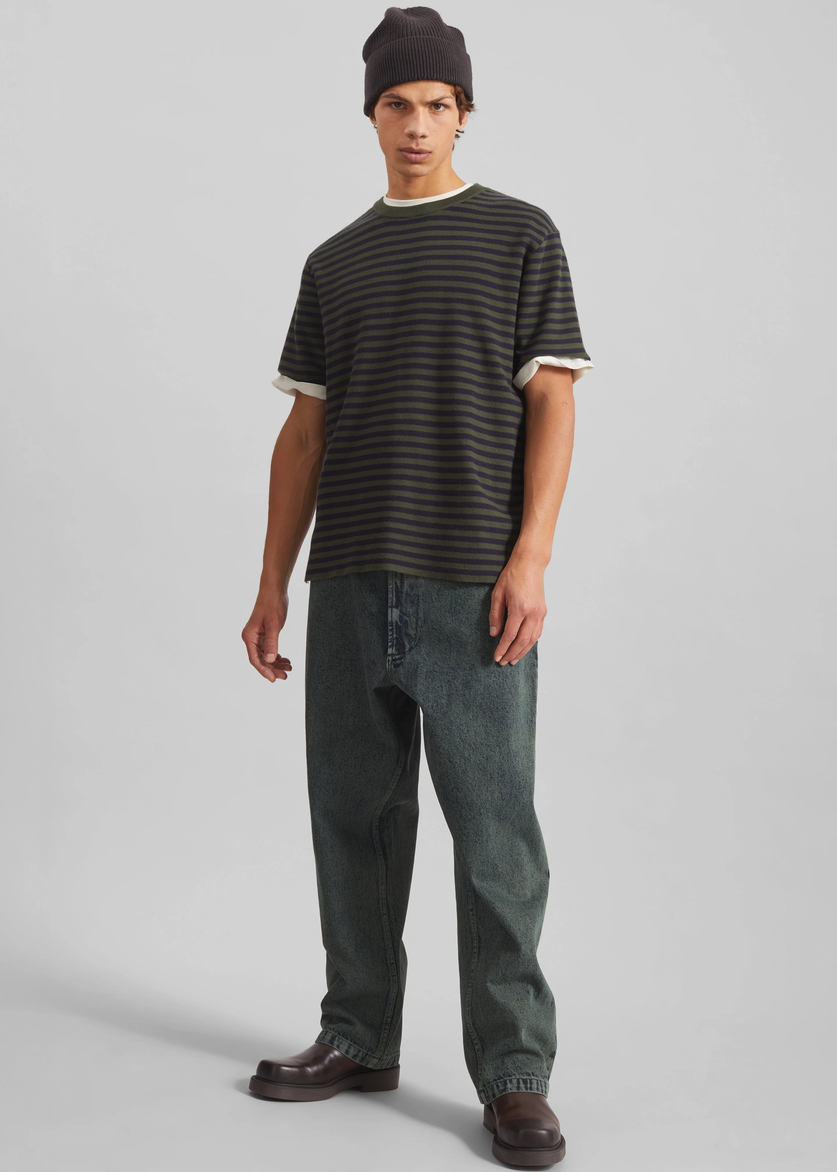 Stanmore Knit T-Shirt - Green/Blue Stripe - Image 5