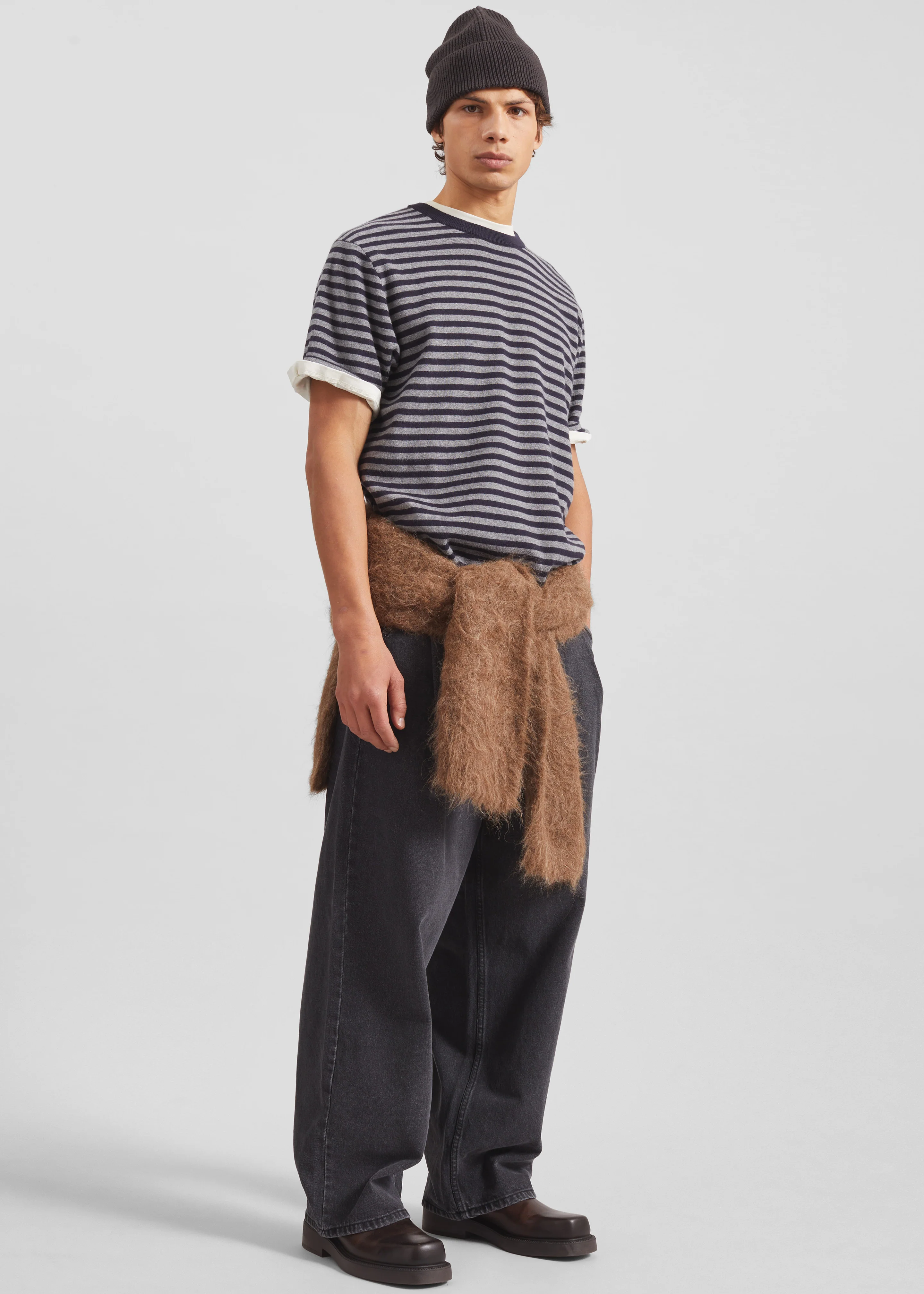 Stanmore Knit T-Shirt - Grey/Blue Stripe - Image 6