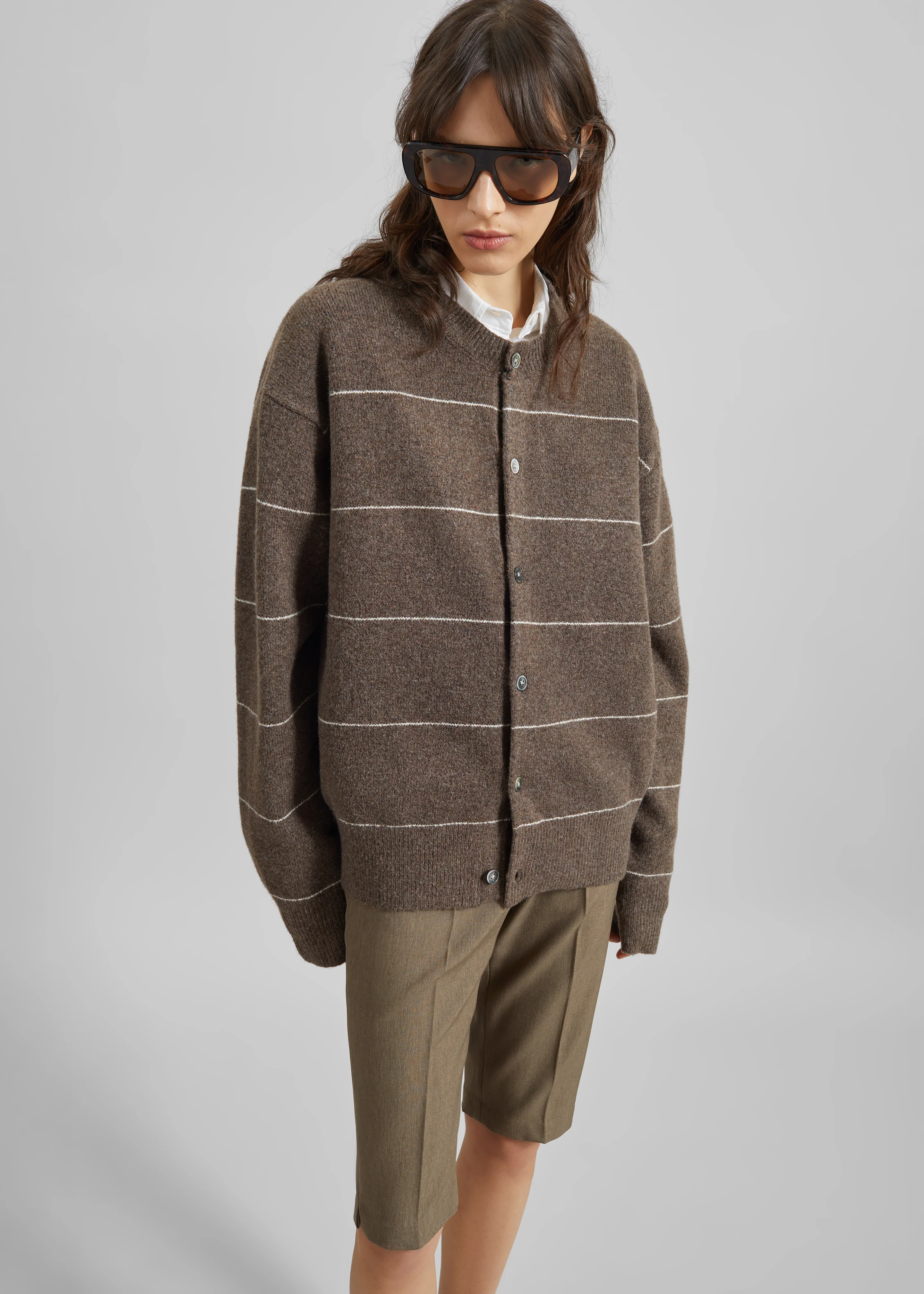 Stenvad Crewneck Cardigan - Brown/White Stripe - Image 2