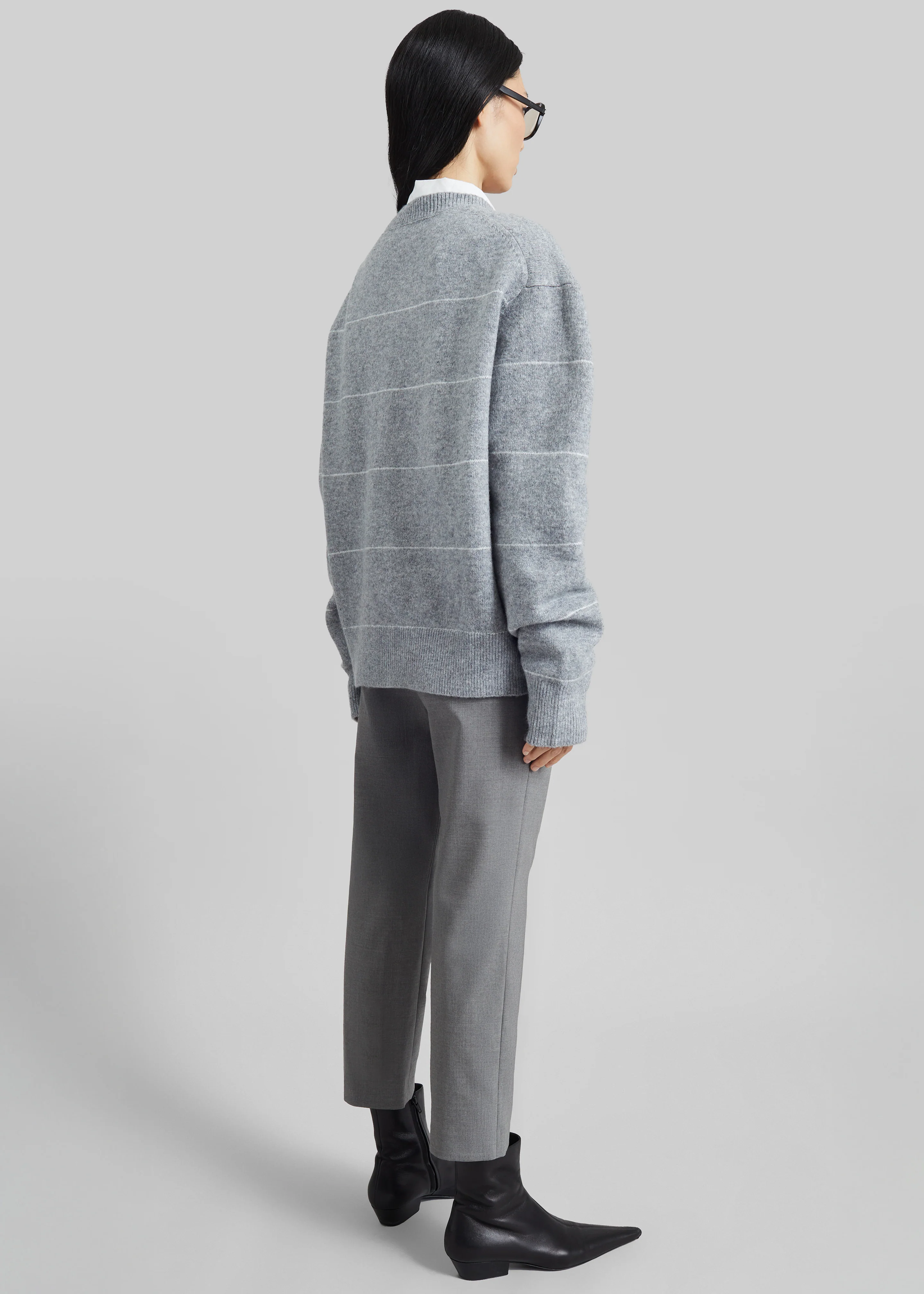 Stenvad Crewneck Cardigan - Grey/White Stripe - Image 6