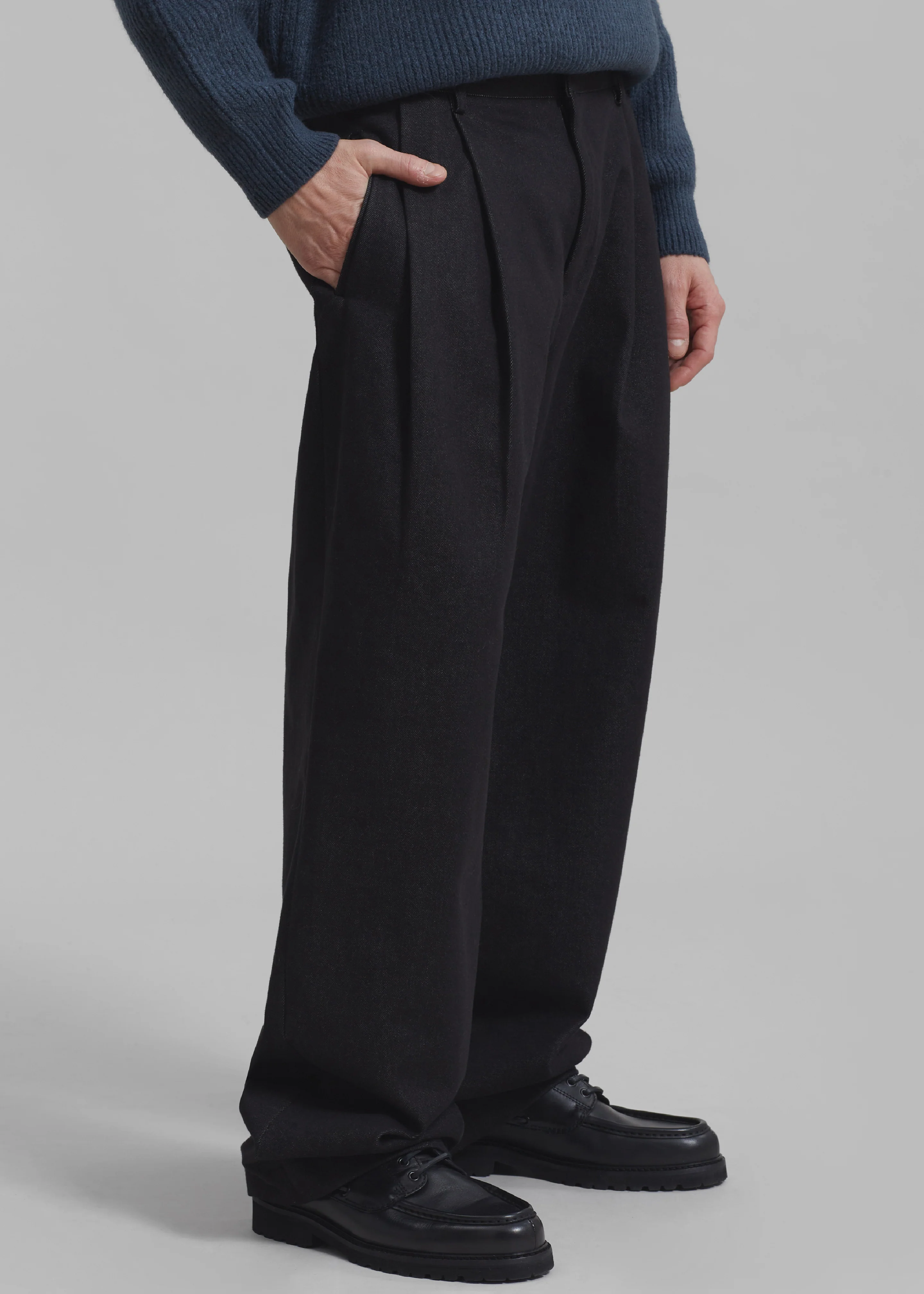 Stephen Pleated Denim Trousers - Black - Image 2