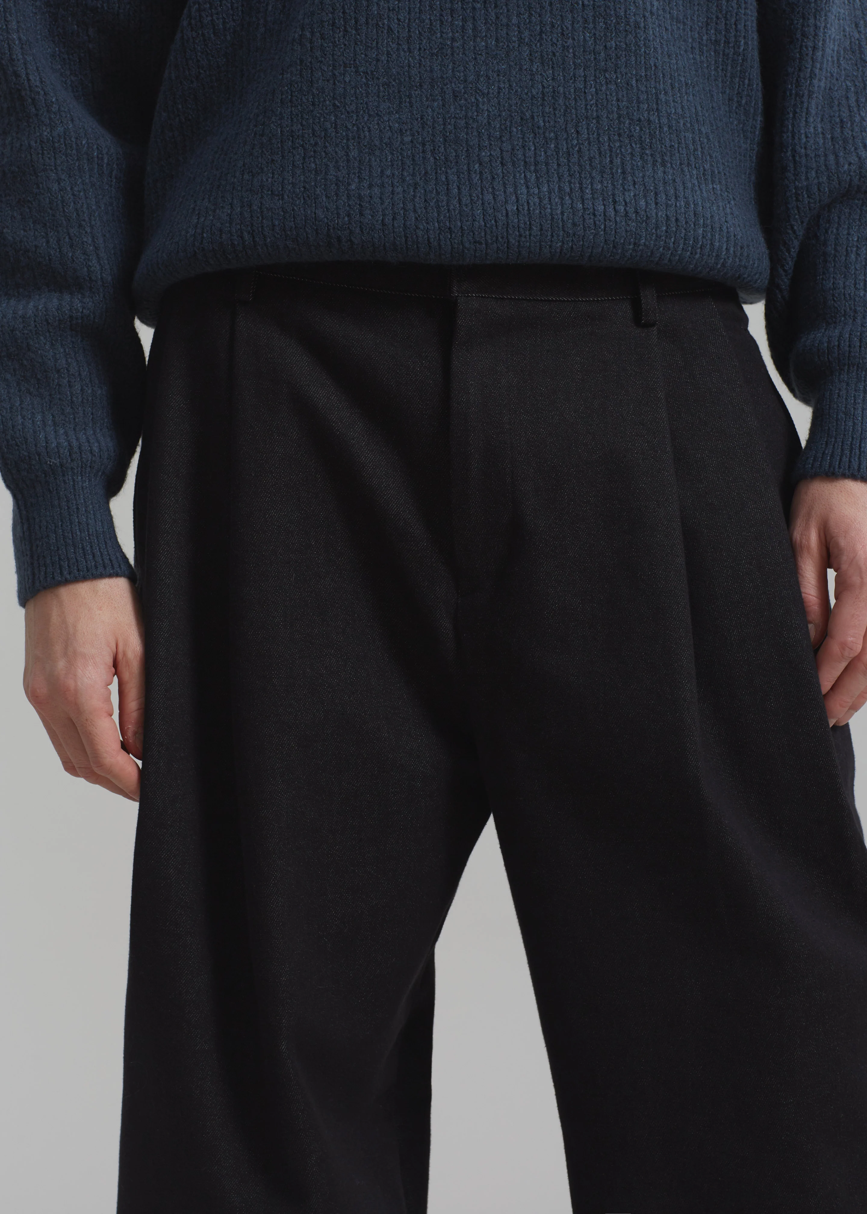 Stephen Pleated Denim Trousers - Black - Image 3