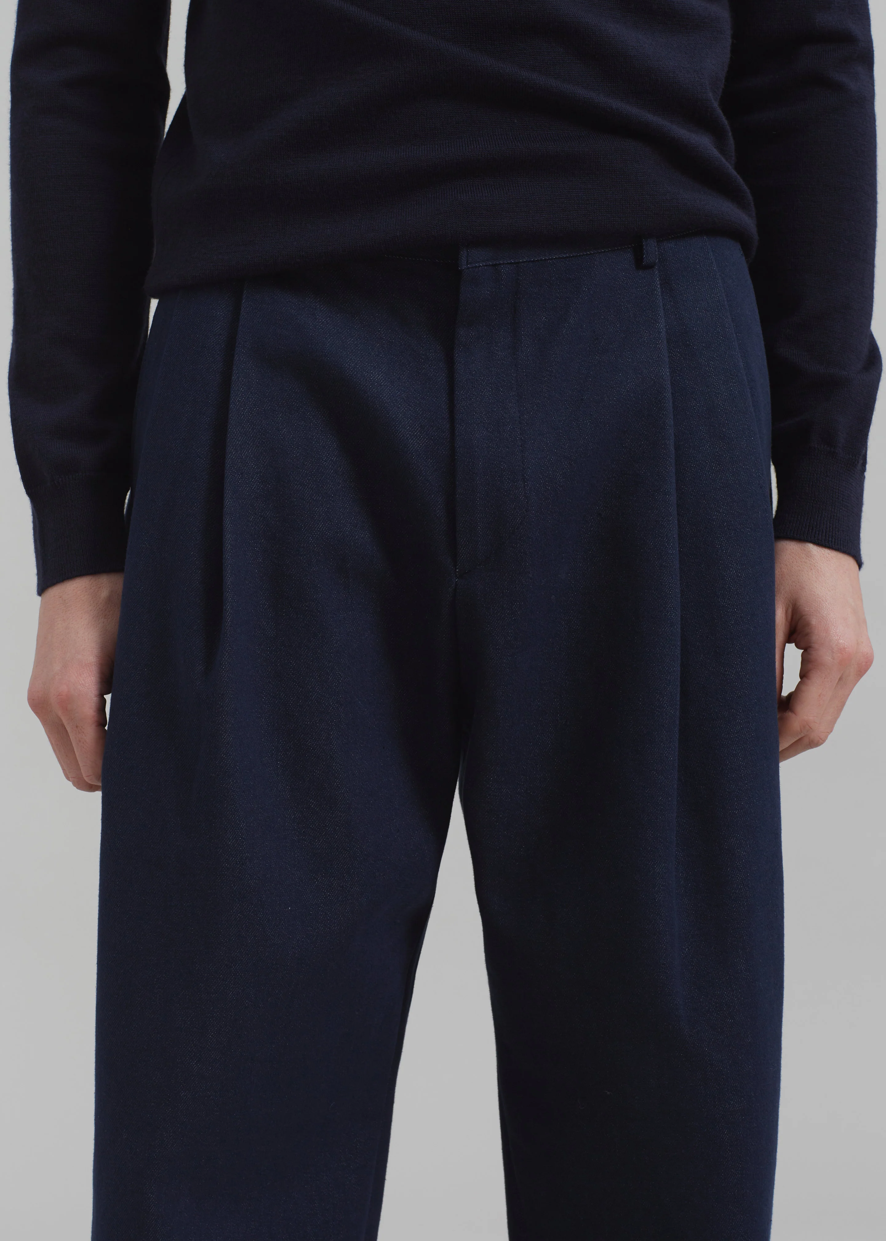 Stephen Pleated Denim Trousers - Navy - Image 3