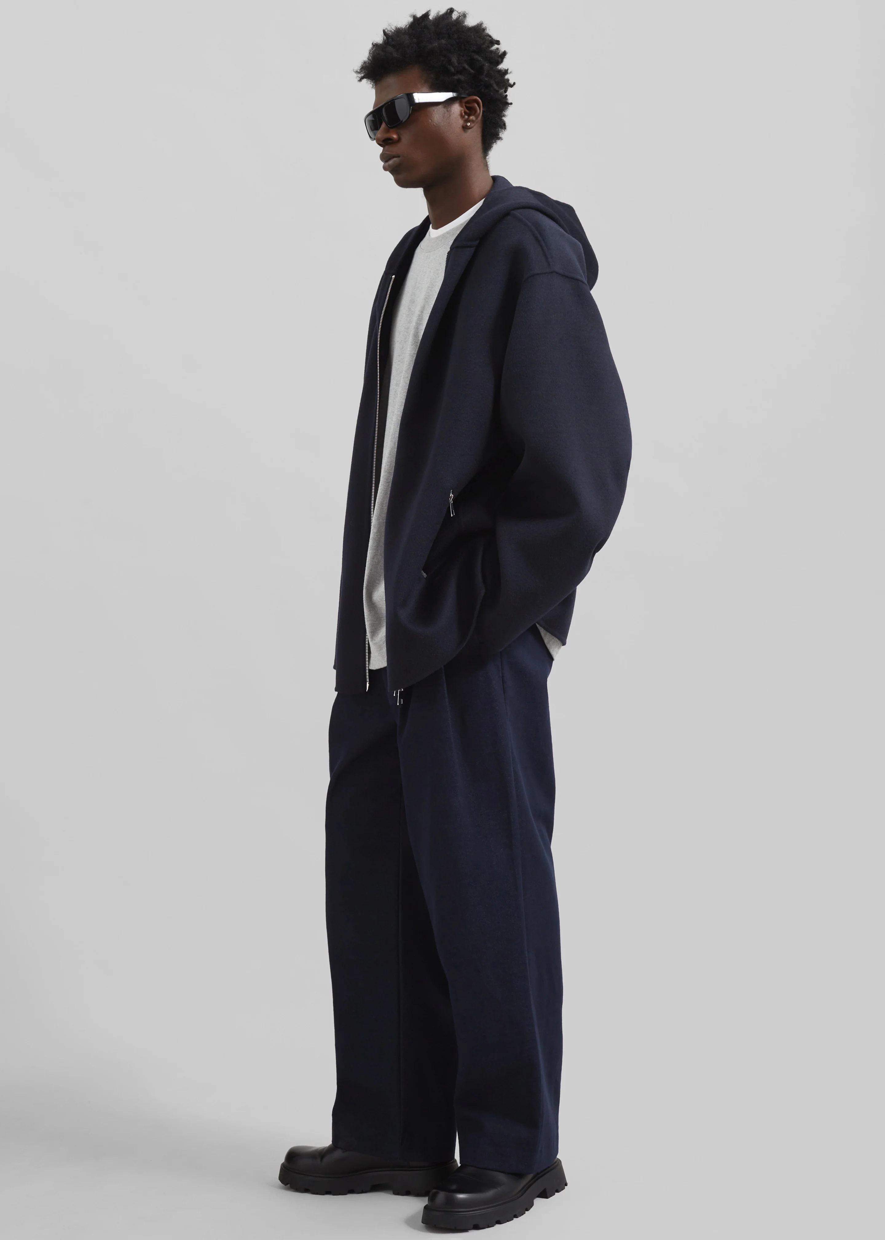 Stephen Pleated Denim Trousers - Navy - Image 4