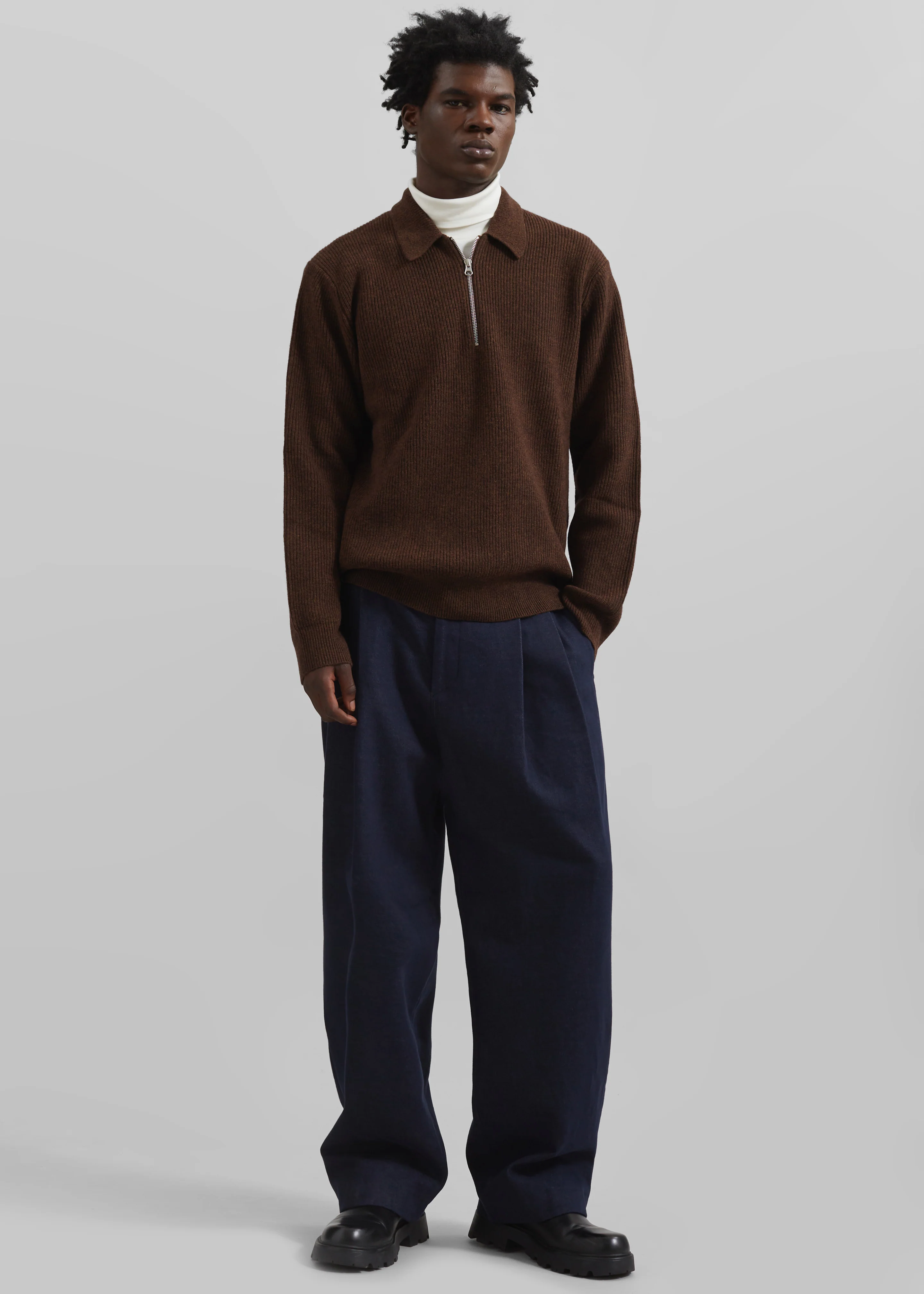 Stephen Pleated Denim Trousers - Navy - Image 8