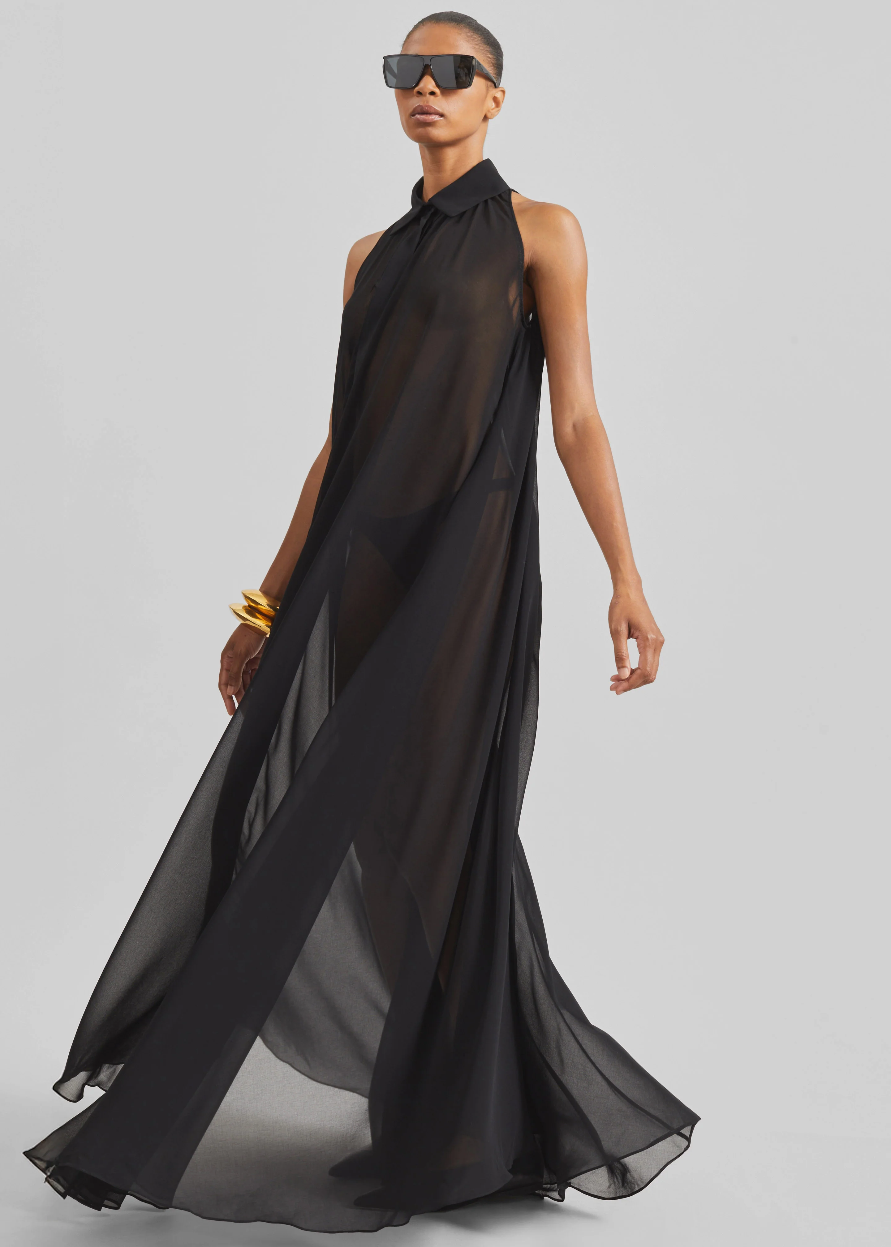 Sukie Sheer Halterneck Dress - Black - Image 5