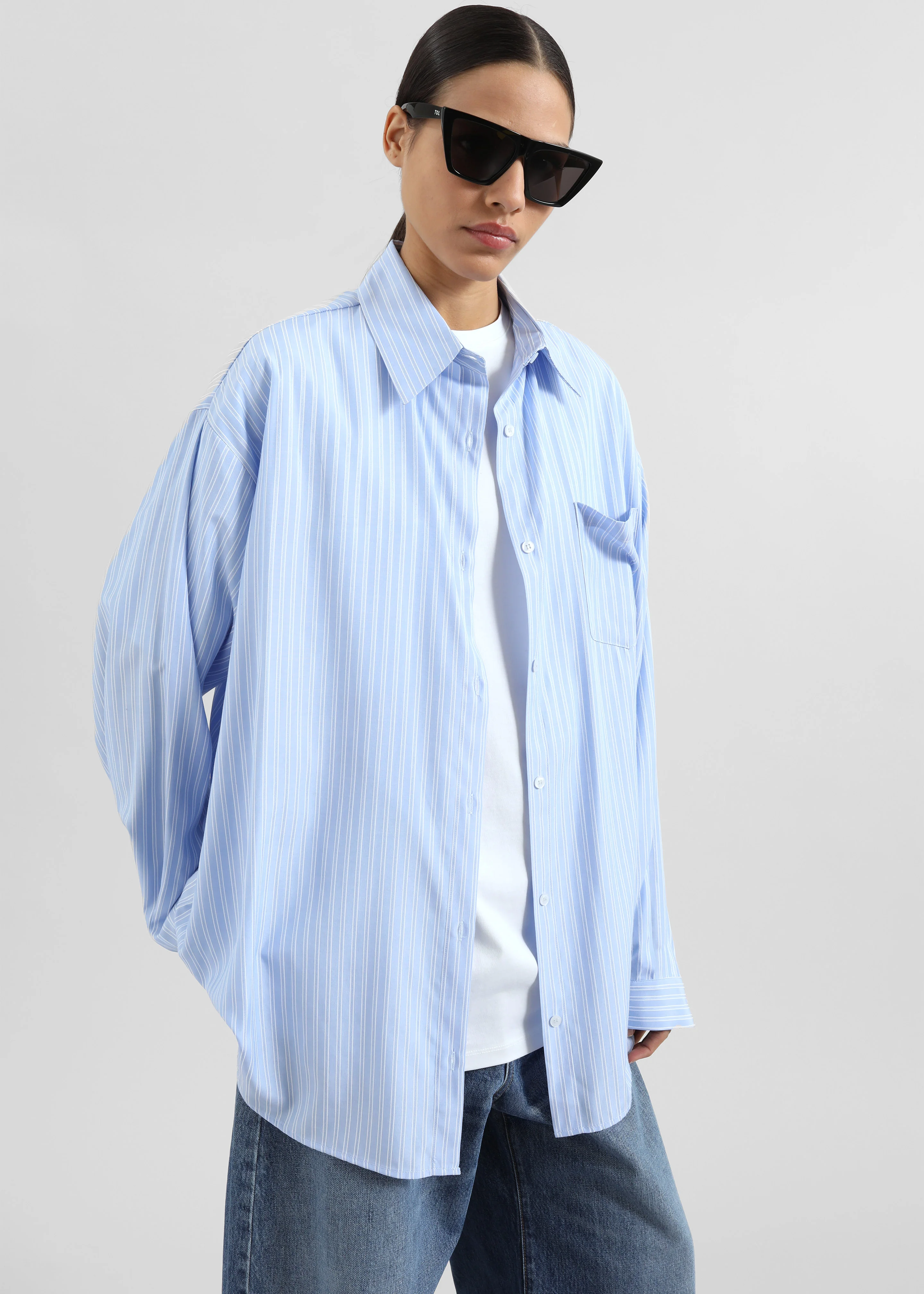 Sukma Striped Oversized Shirt - Blue - Image 2