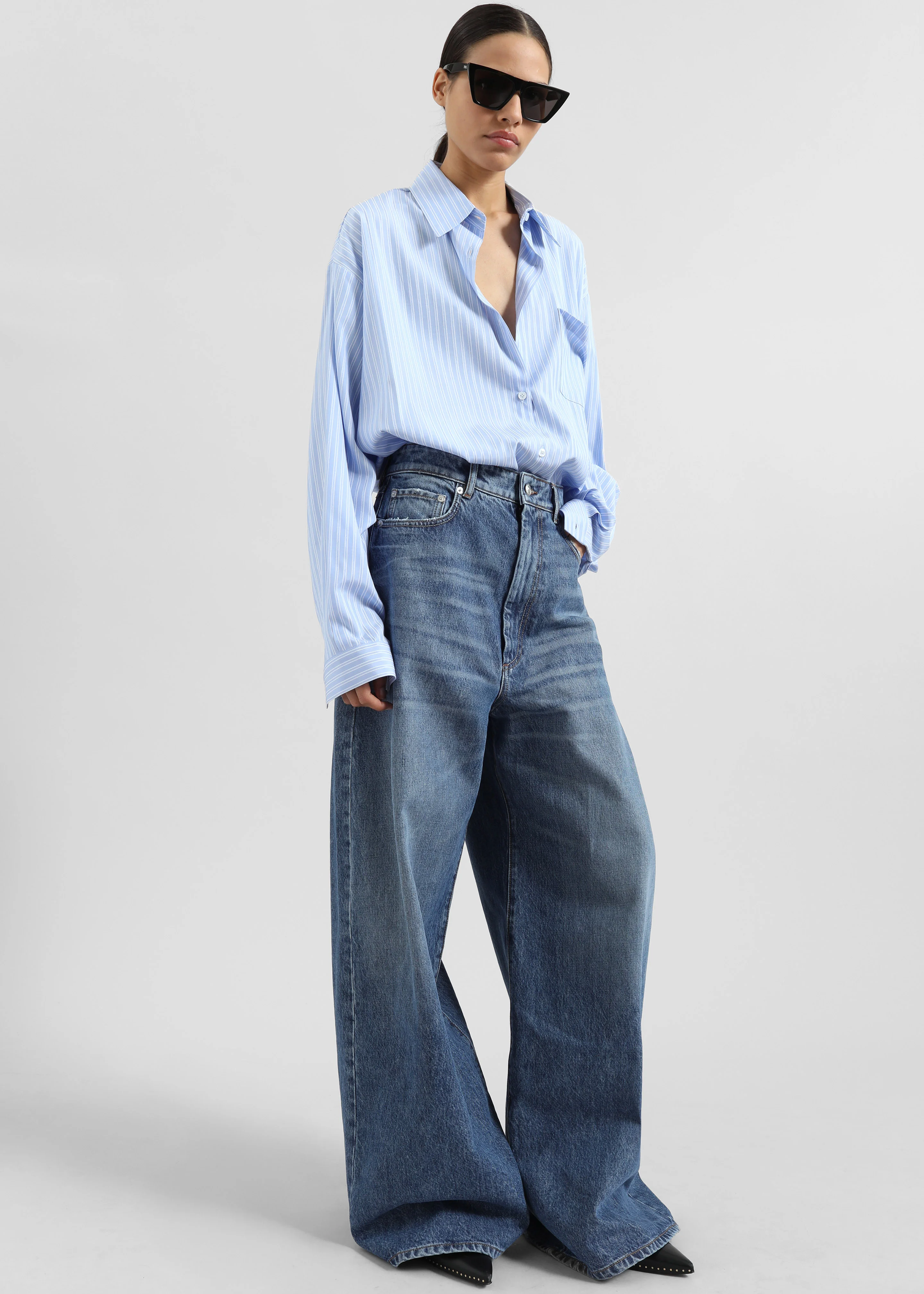 Sukma Striped Oversized Shirt - Blue - Image 4
