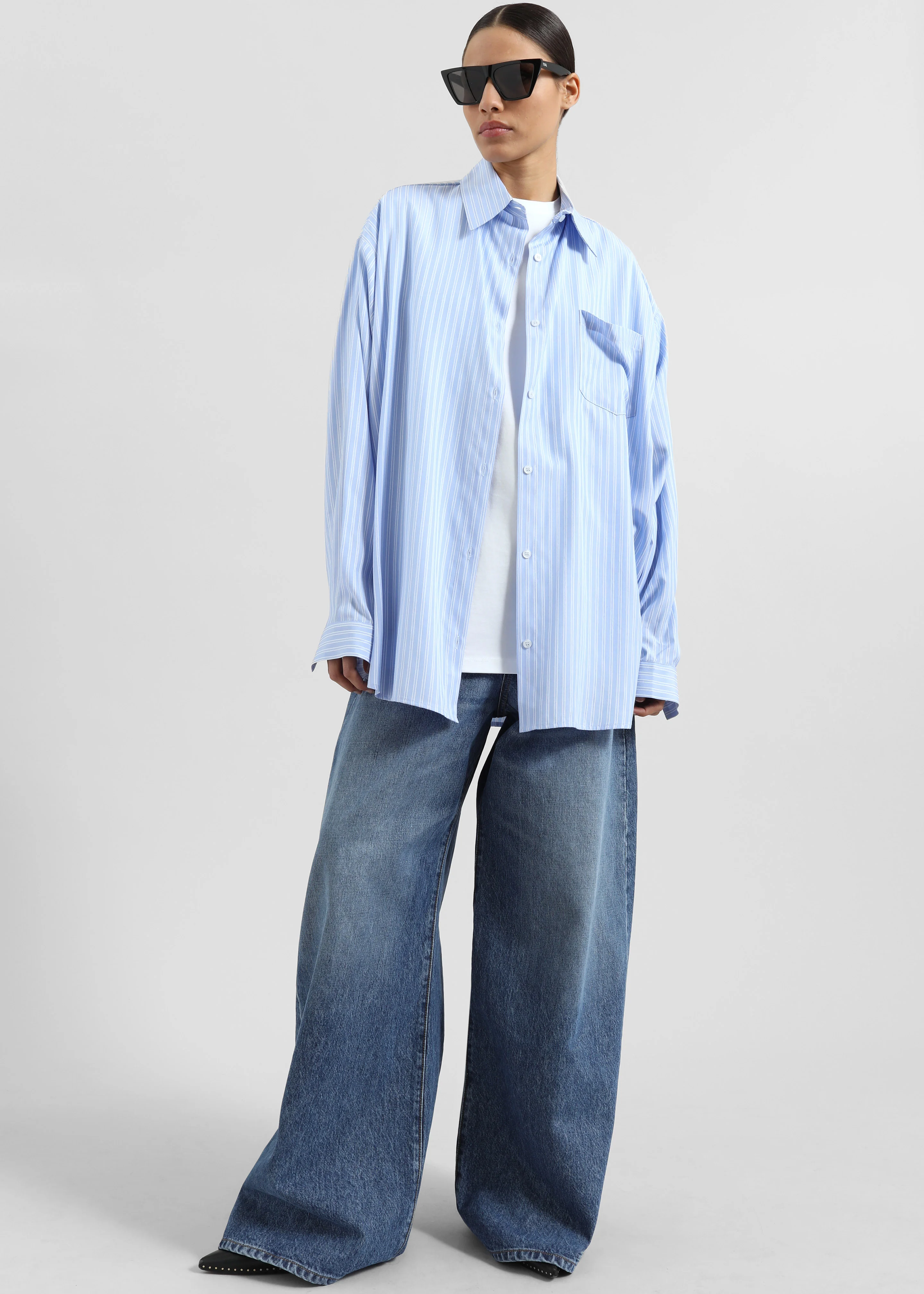 Sukma Striped Oversized Shirt - Blue - Image 5