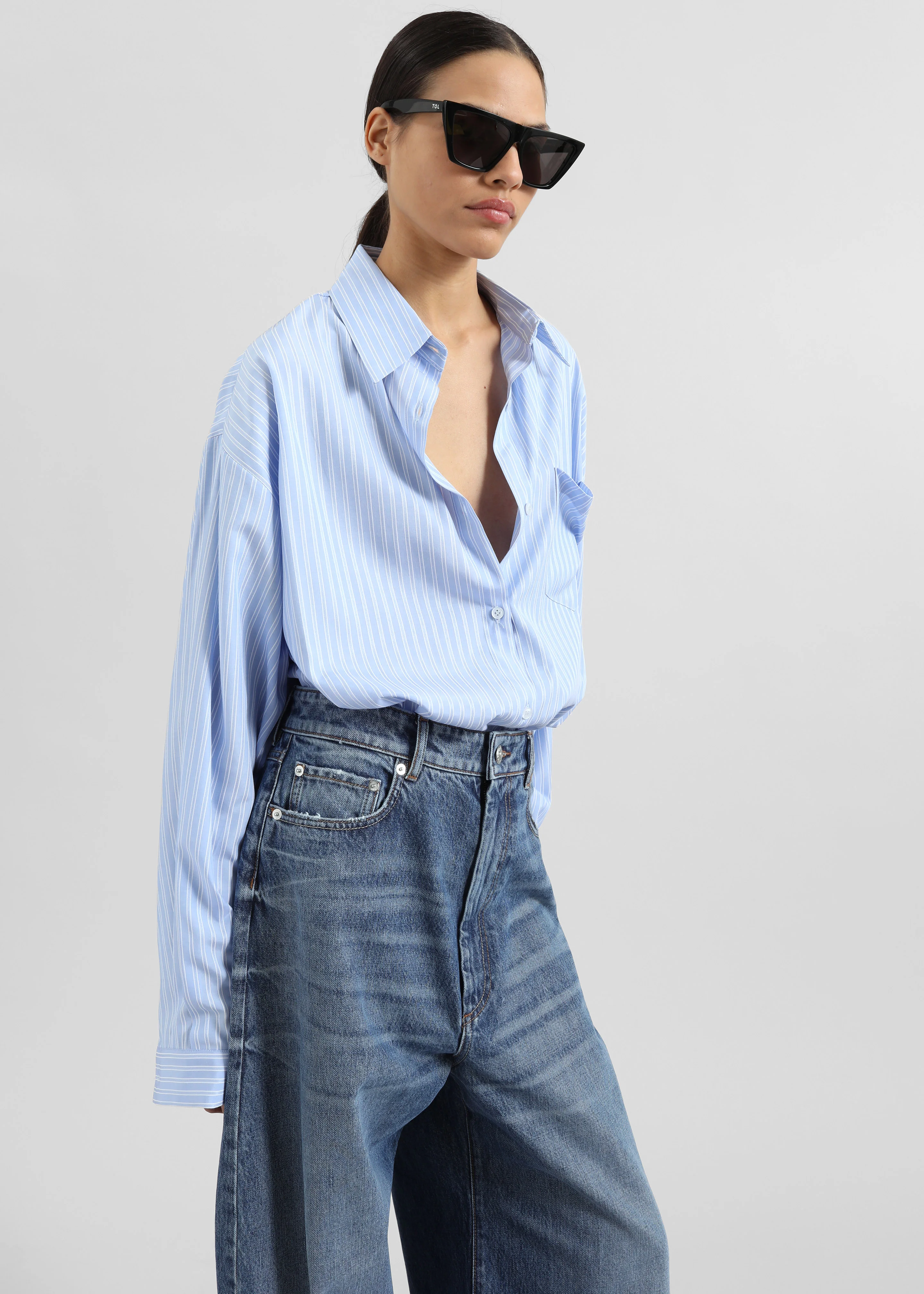 Sukma Striped Oversized Shirt - Blue - Image 7