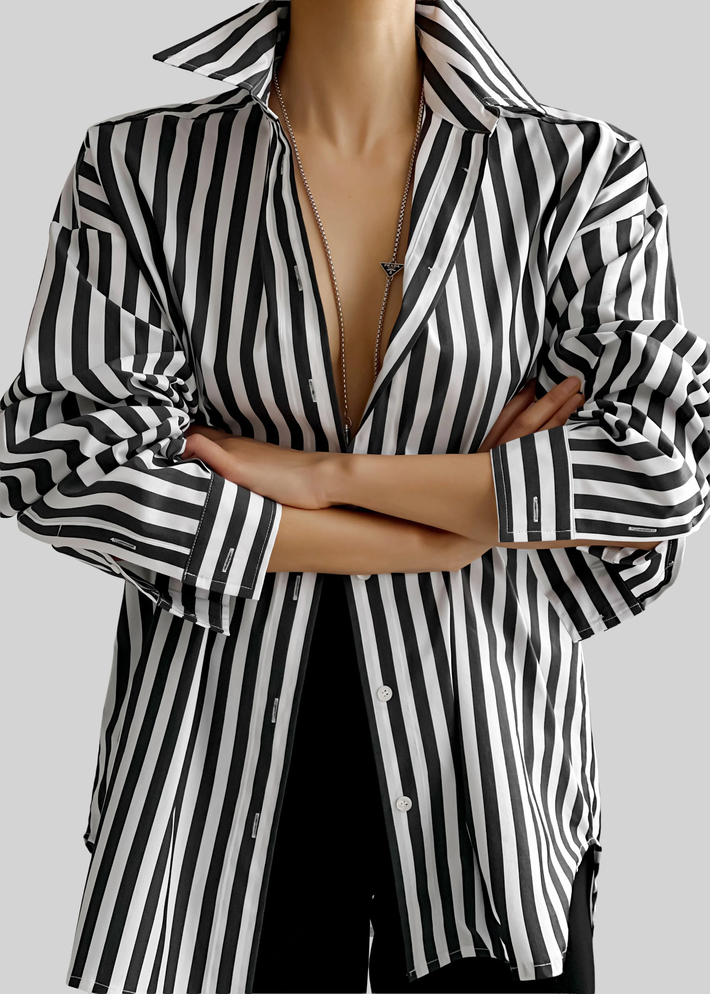 Sylvia Oxford Shirt - Black/White Stripe - Image 6