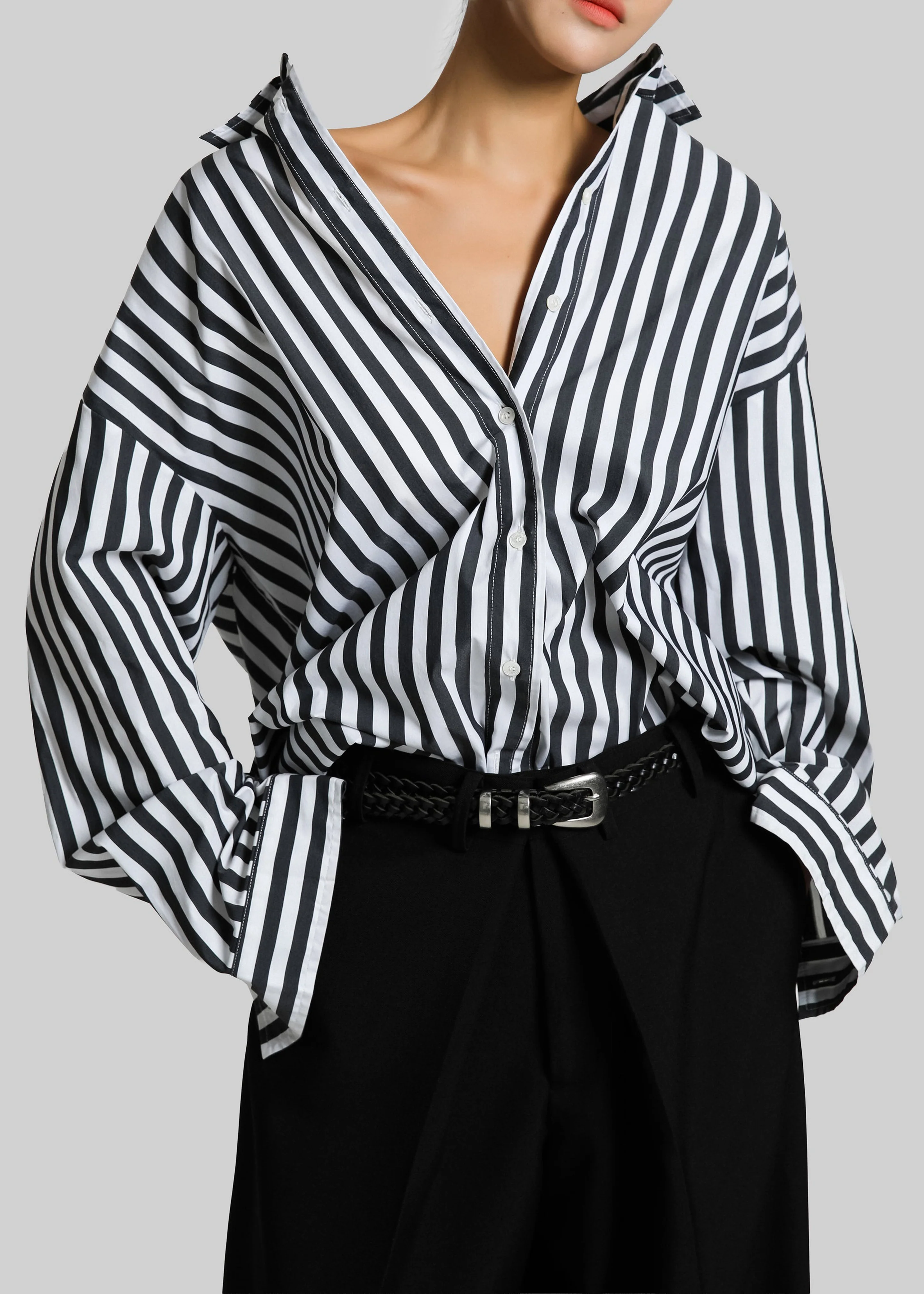 Sylvia Oxford Shirt - Black/White Stripe - Image 9