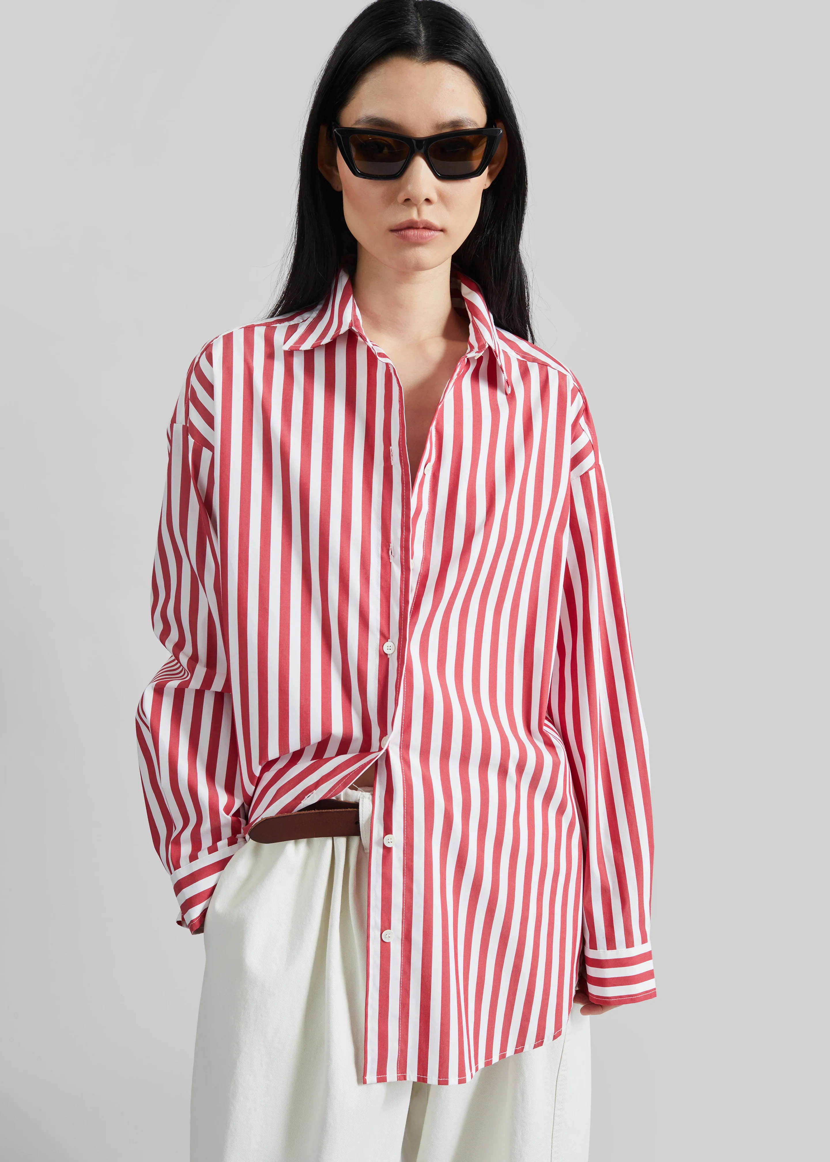 Sylvia Oxford Shirt - White/Red Stripe - Image 3