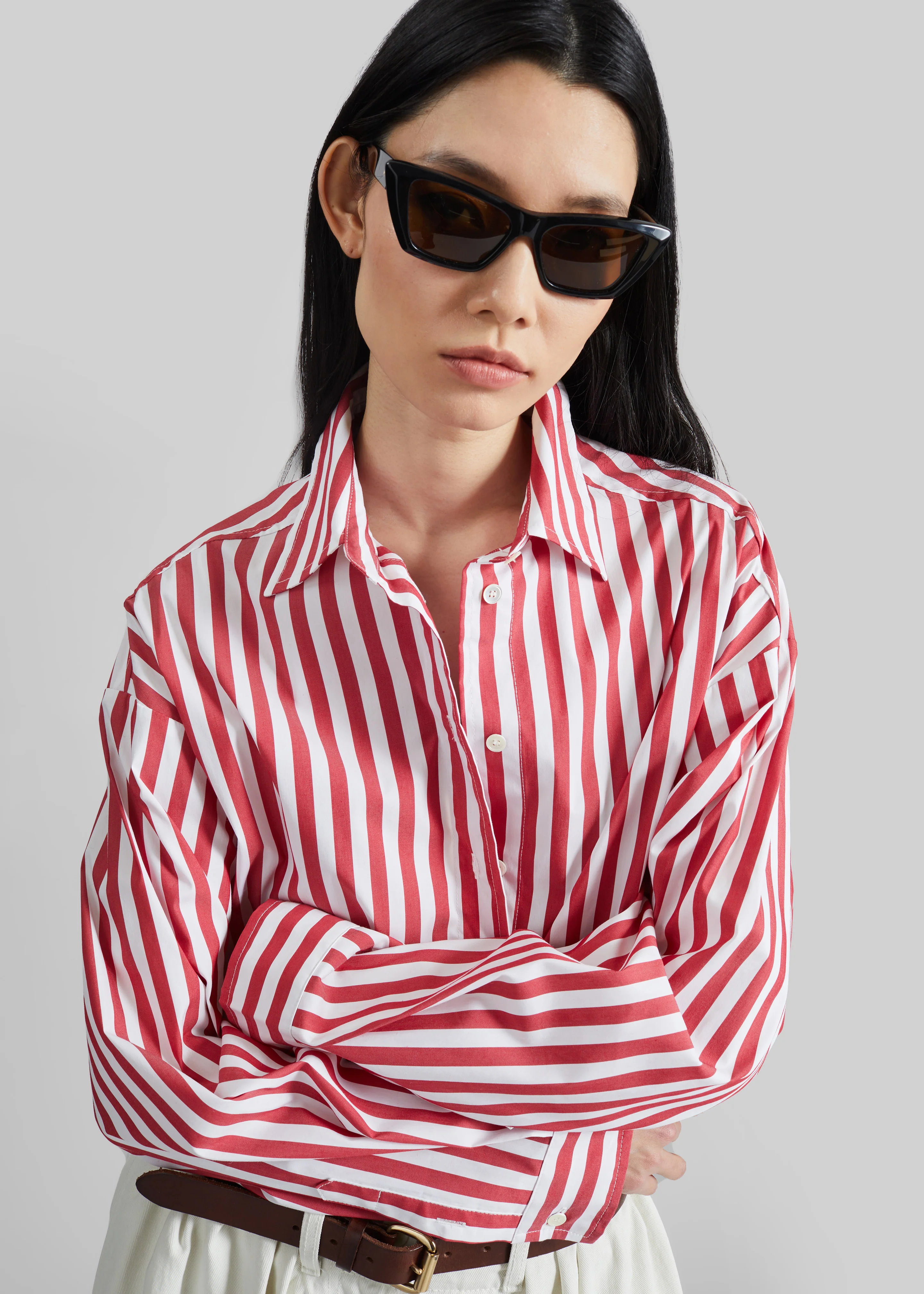 Sylvia Oxford Shirt - White/Red Stripe - Image 6
