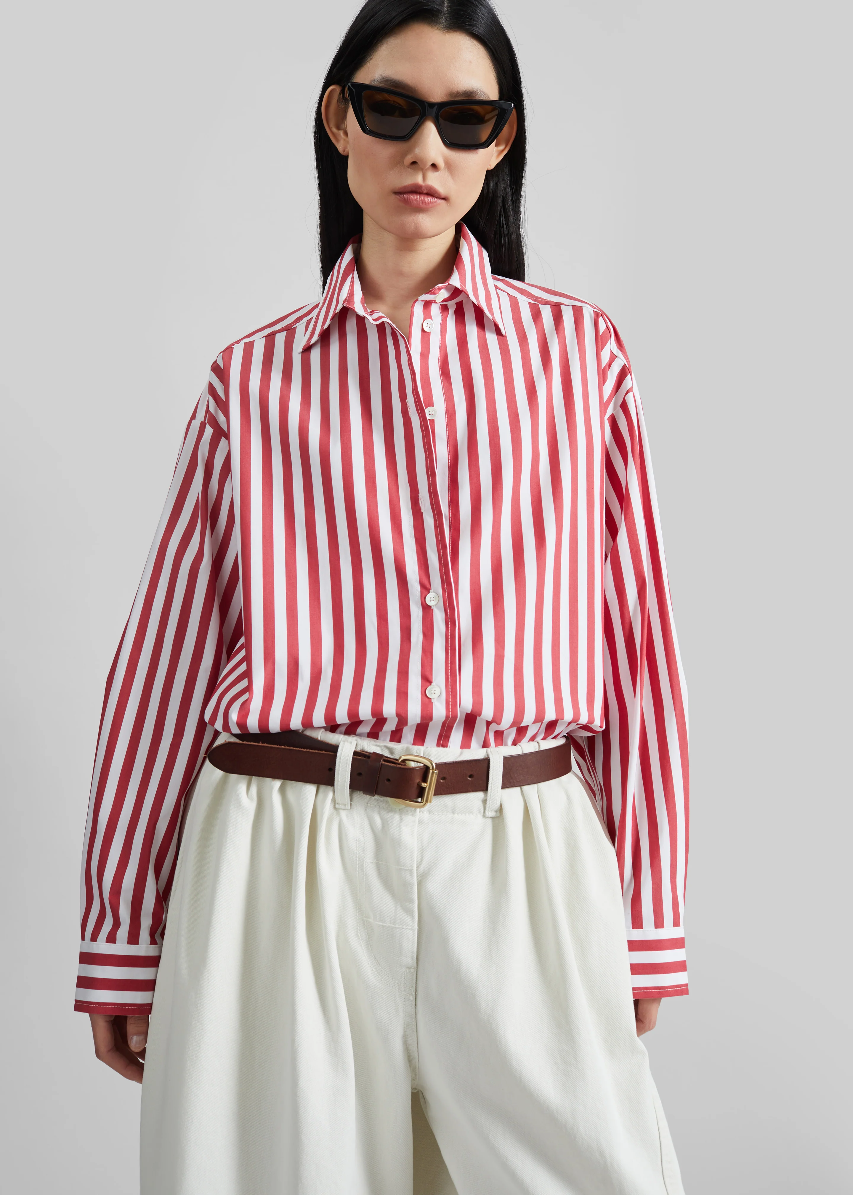 Sylvia Oxford Shirt - White/Red Stripe - Image 7