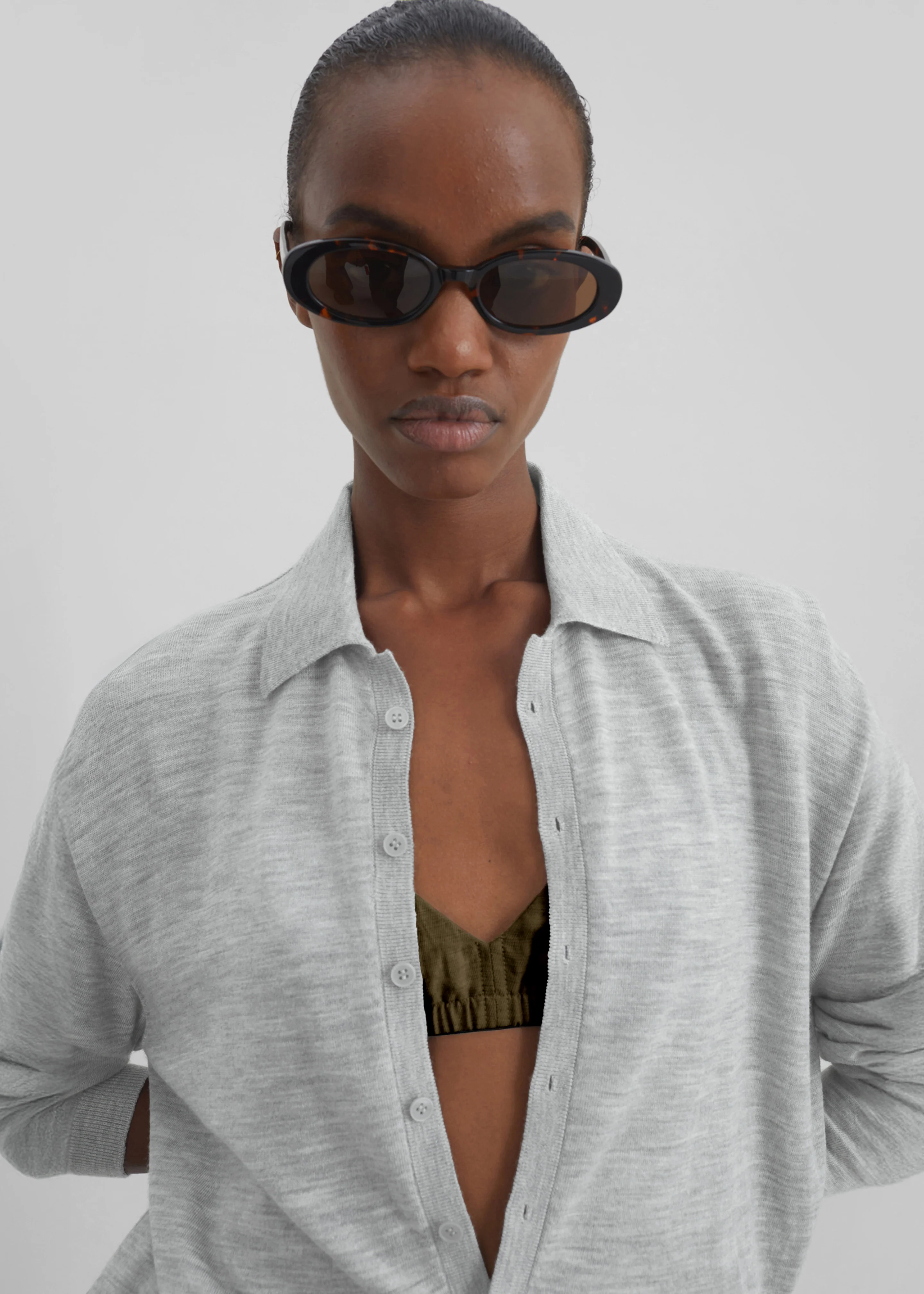 Tala Knit V-Neck Polo - Light Grey - Image 3