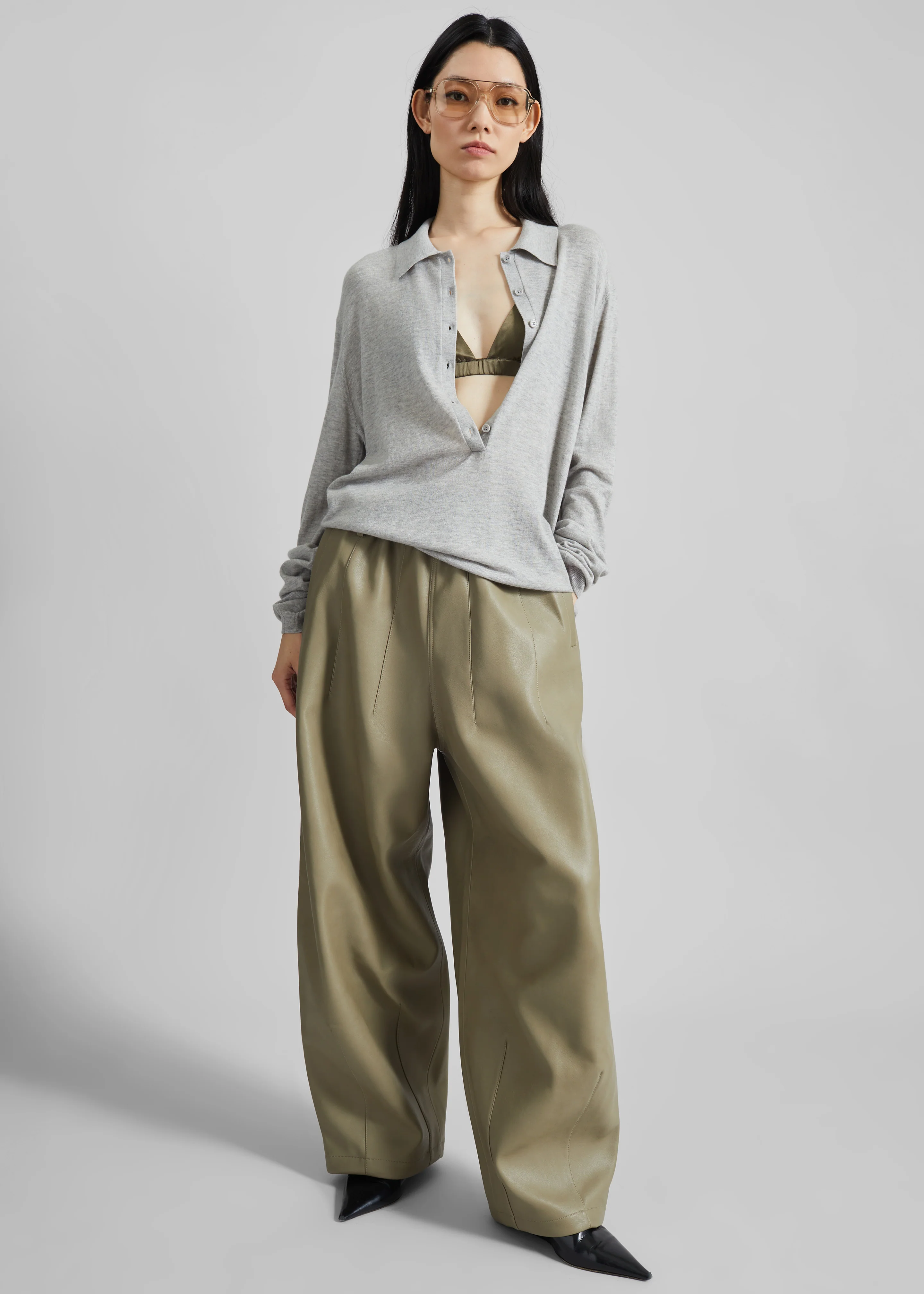 Tala Knit V-Neck Polo - Light Grey - Image 4