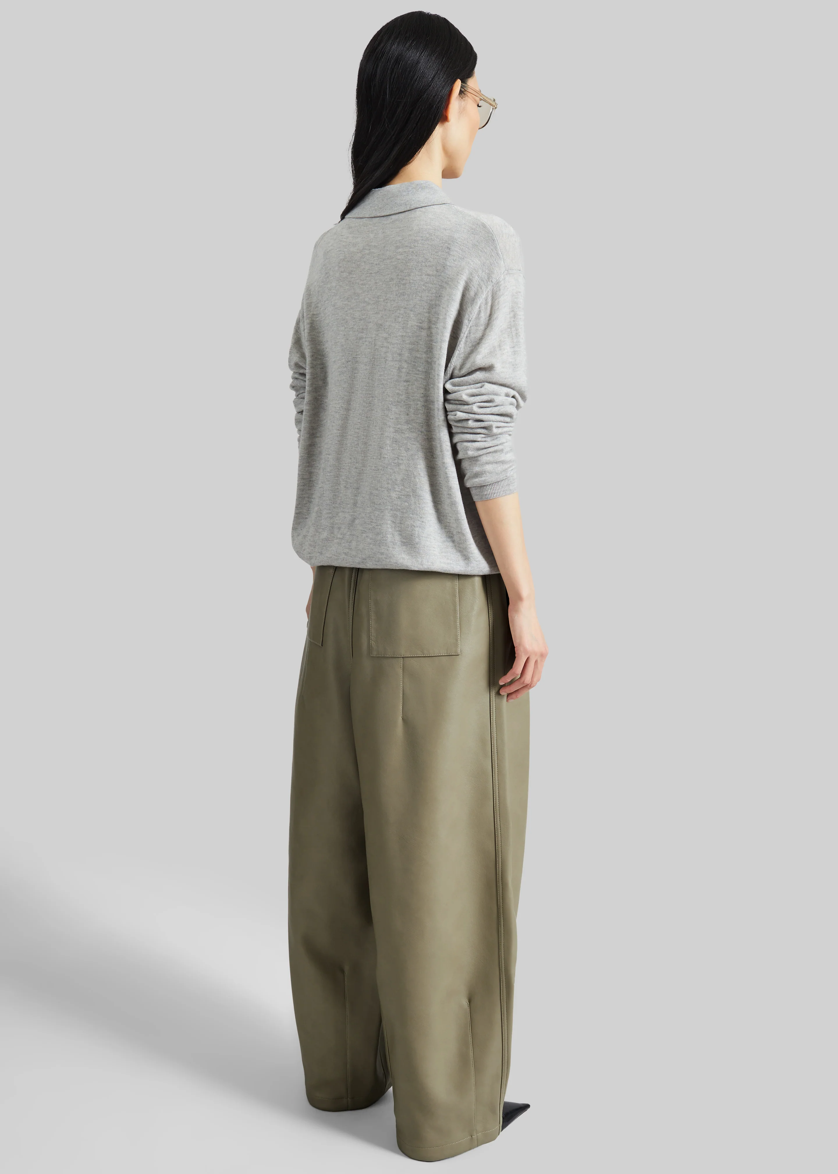 Tala Knit V-Neck Polo - Light Grey - Image 6