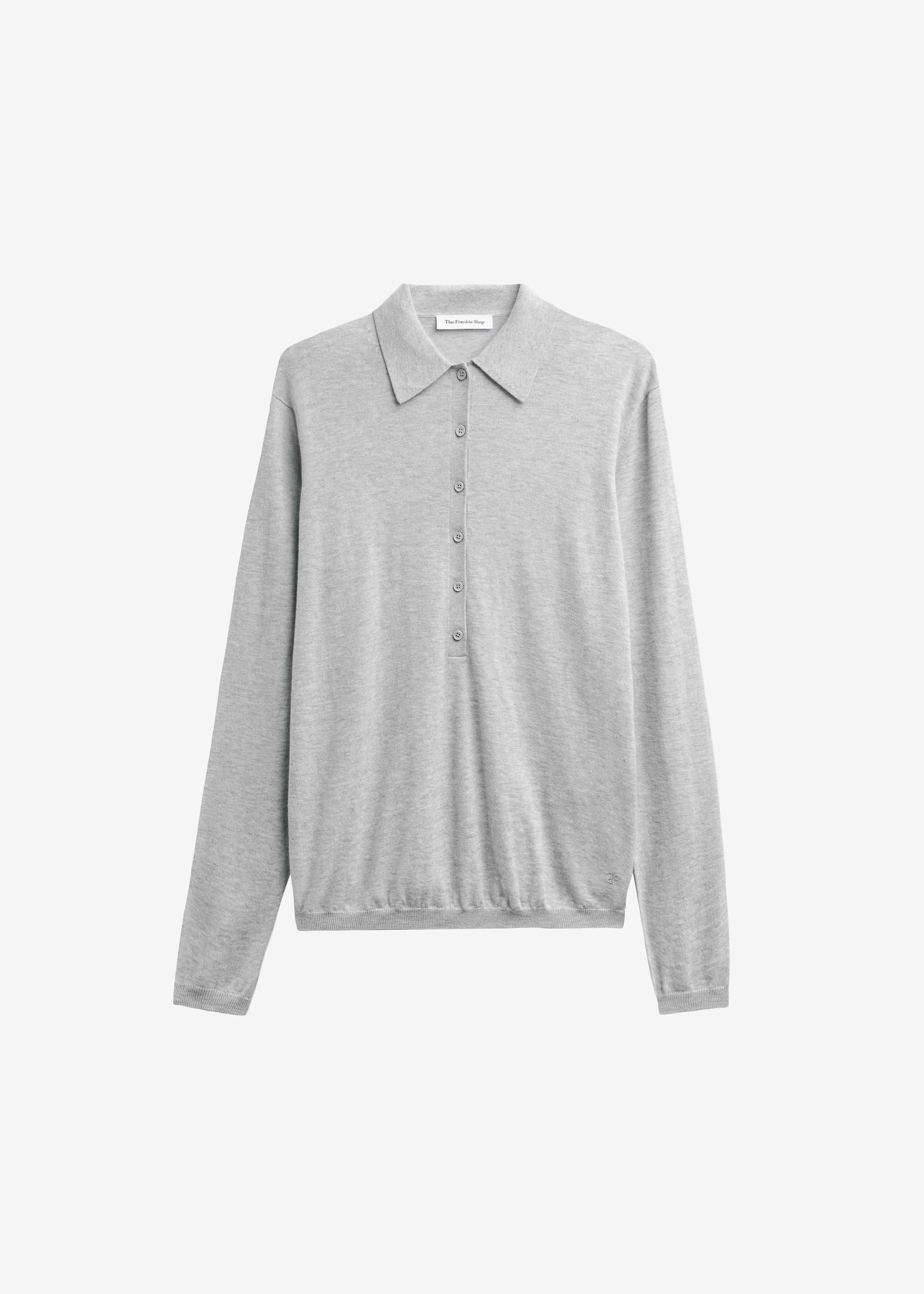 Tala Knit V-Neck Polo - Light Grey - Image 7