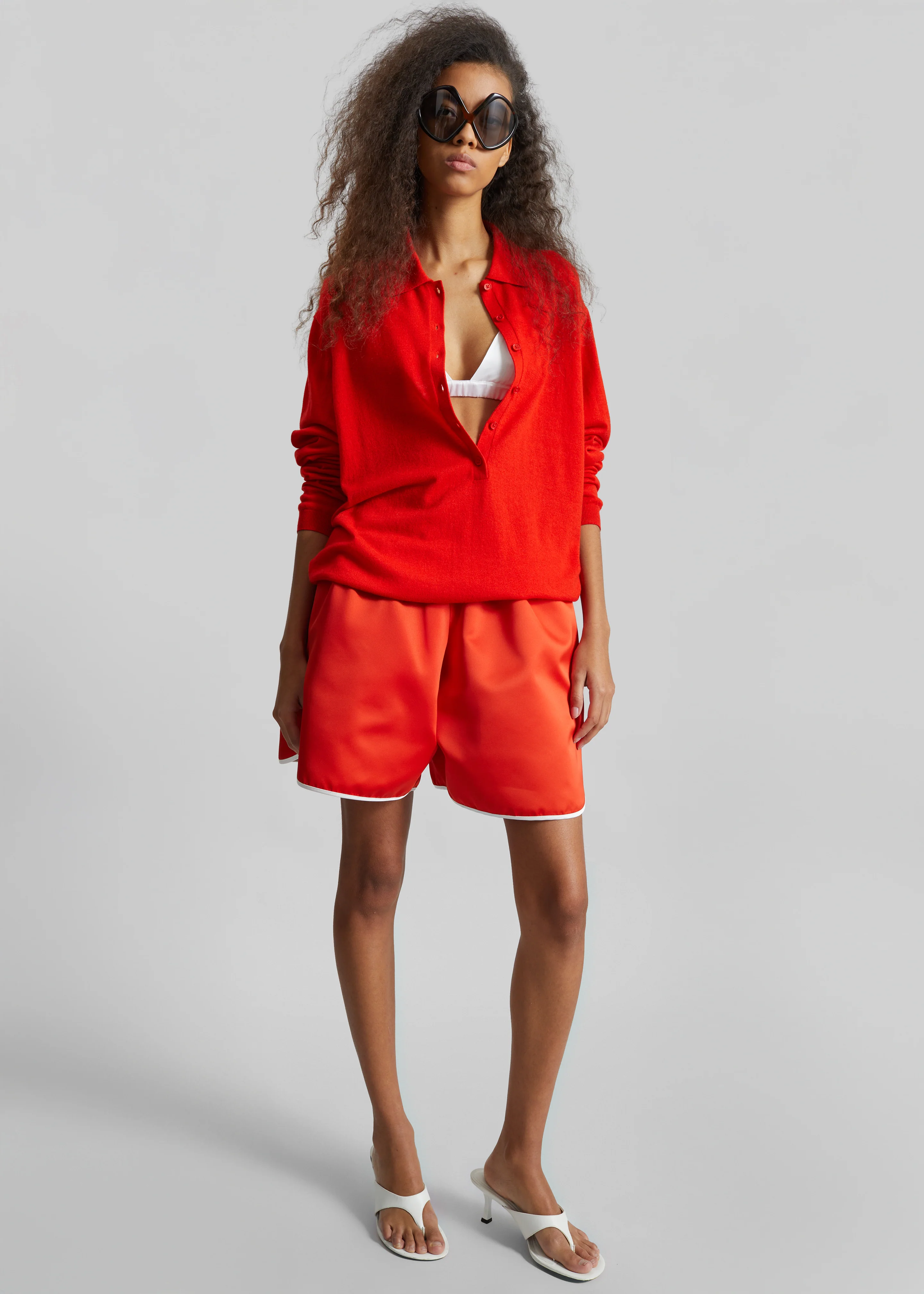 Tala Knit V-Neck Polo - Red - Image 10