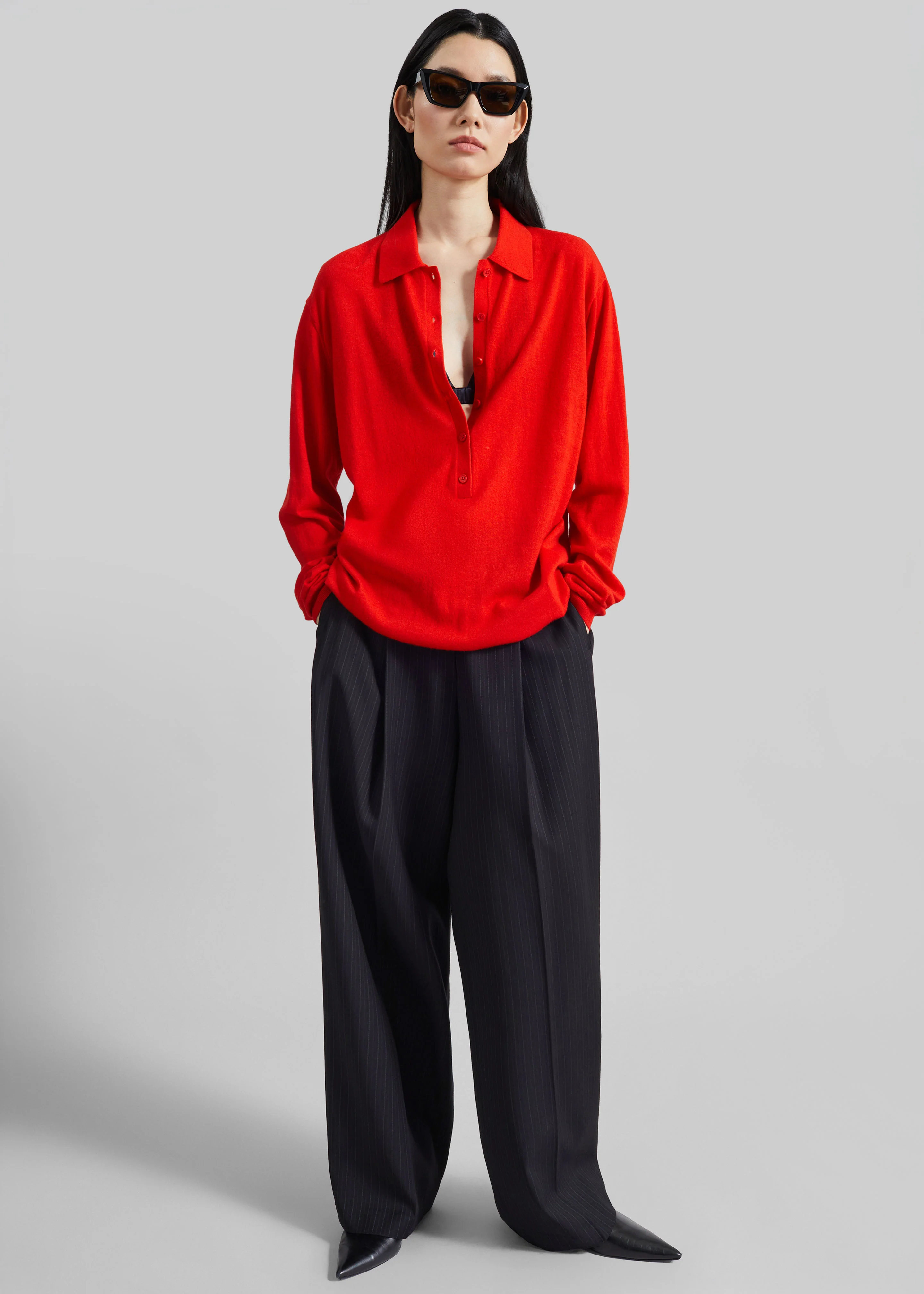 Tala Knit V-Neck Polo - Red - Image 2