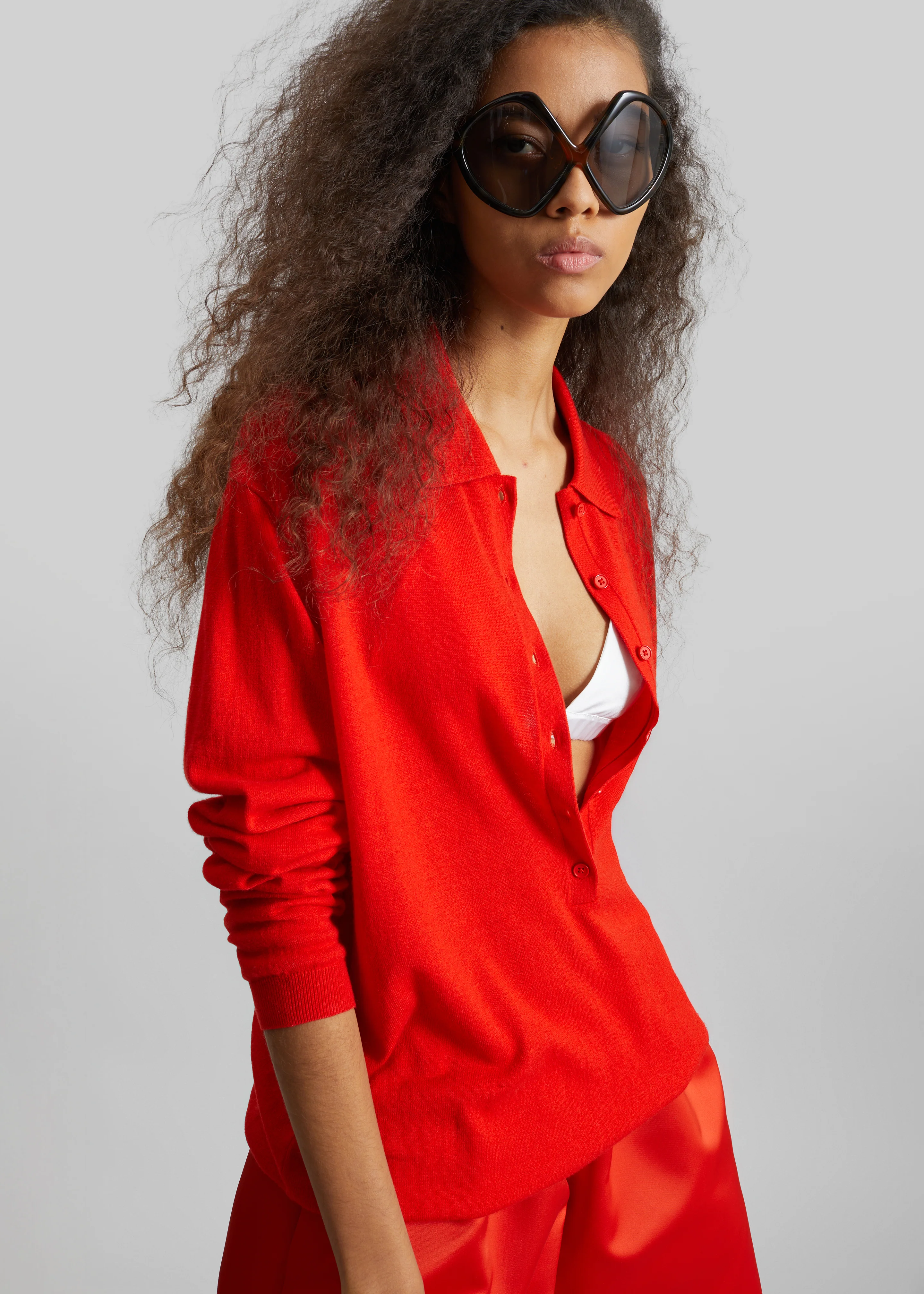 Tala Knit V-Neck Polo - Red - Image 3