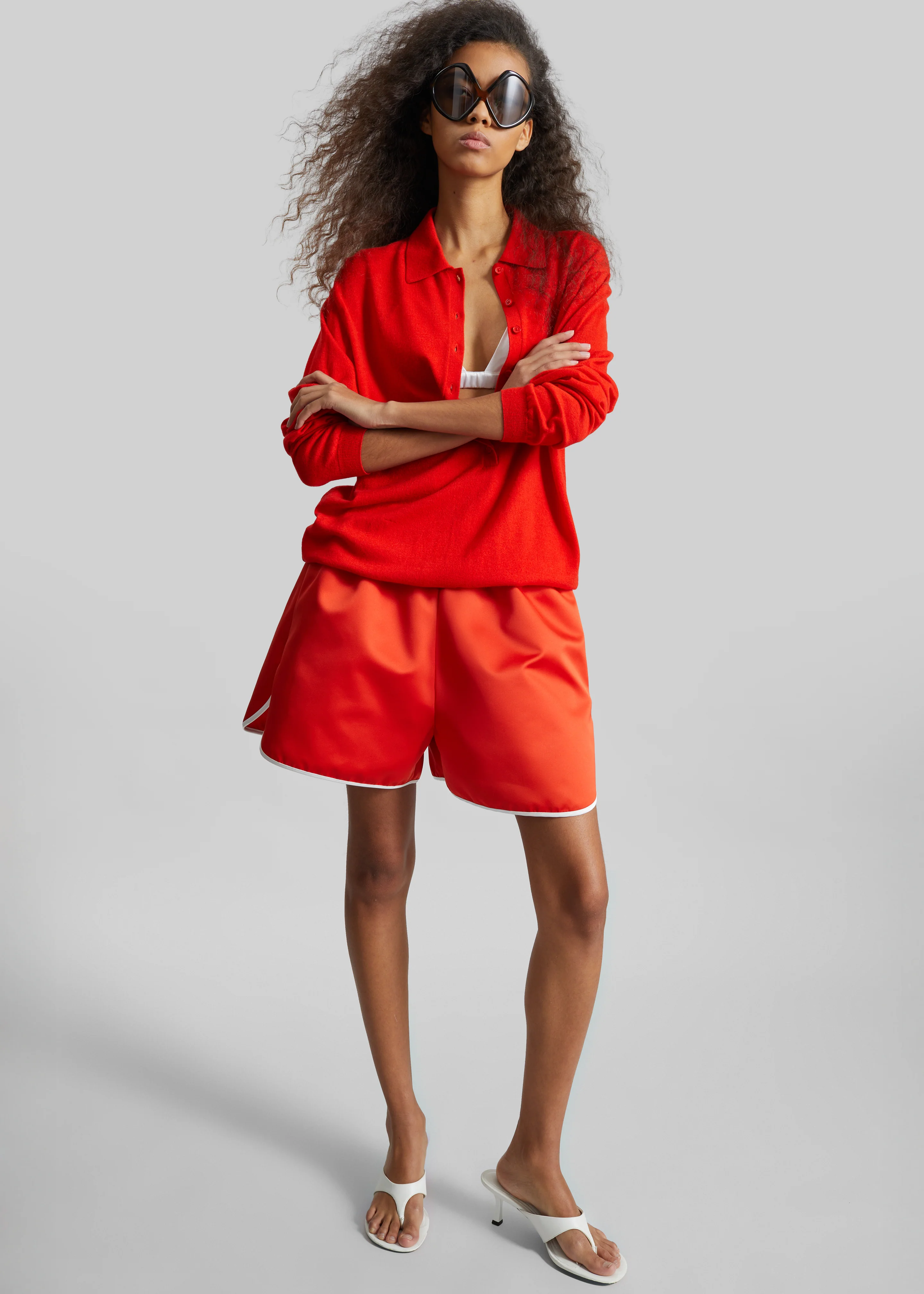 Tala Knit V-Neck Polo - Red - Image 6
