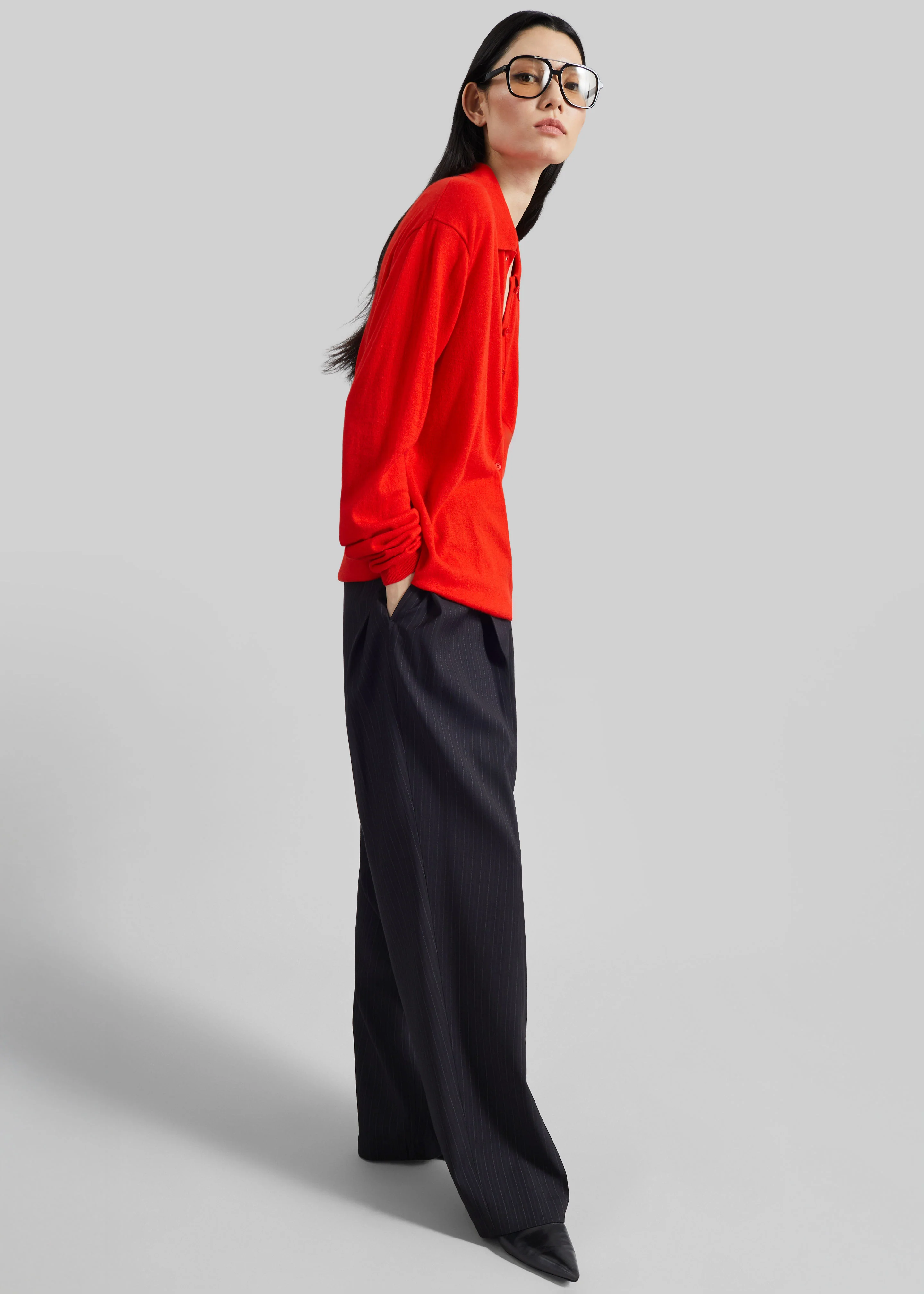 Tala Knit V-Neck Polo - Red - Image 7