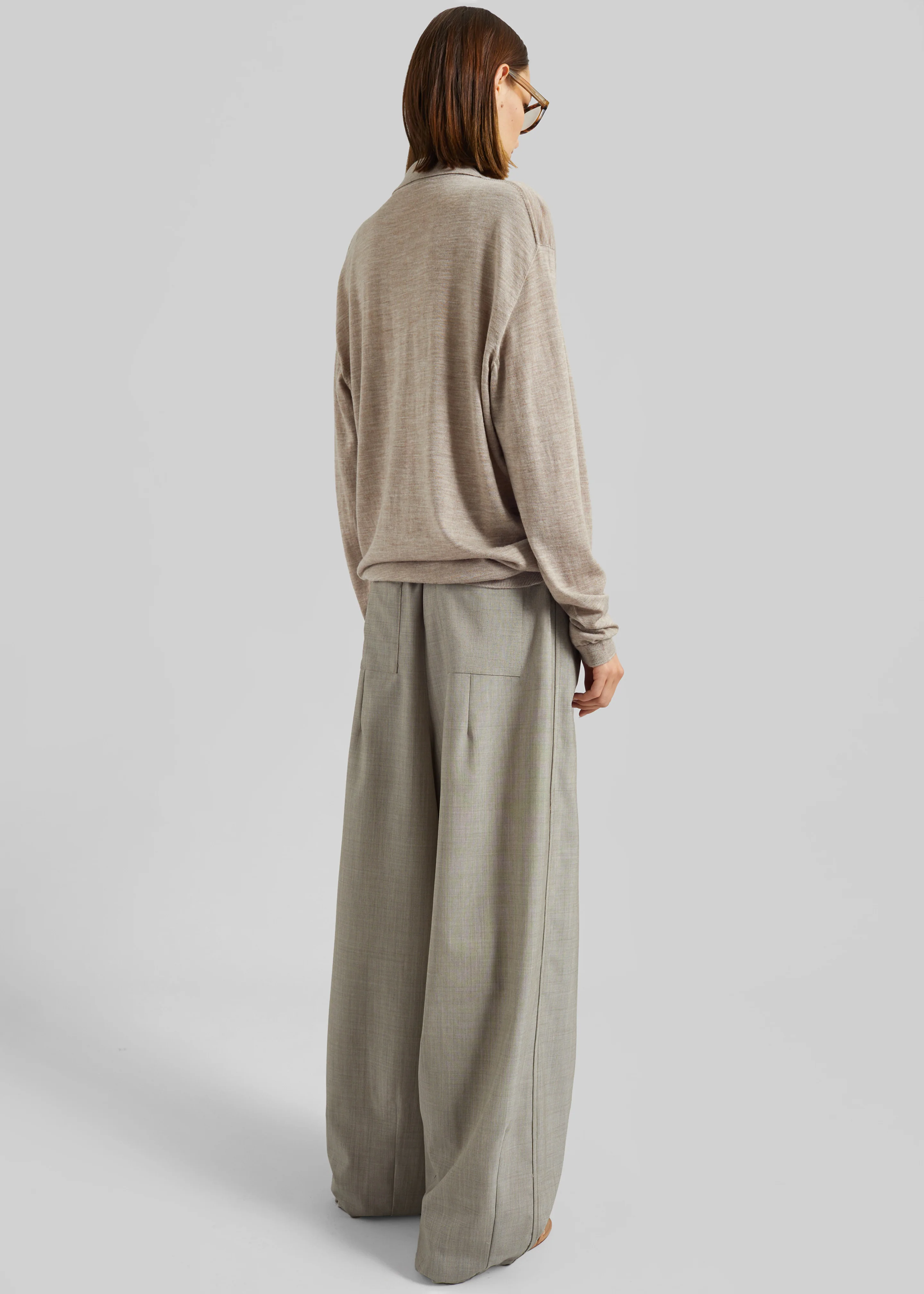 Tala Knit V-Neck Polo - Taupe Melange - Image 13