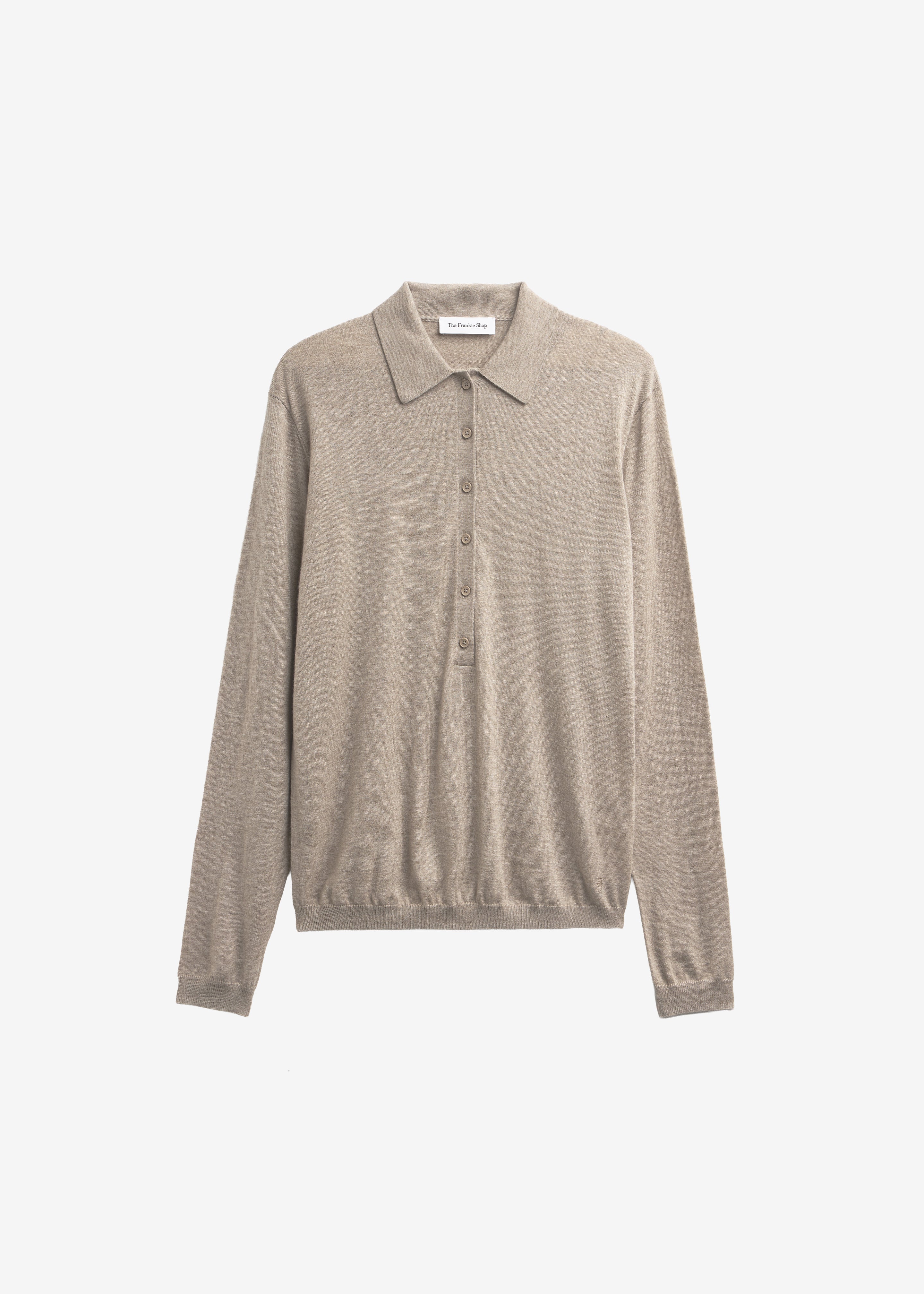 Tala Knit V-Neck Polo - Taupe Melange - Image 14