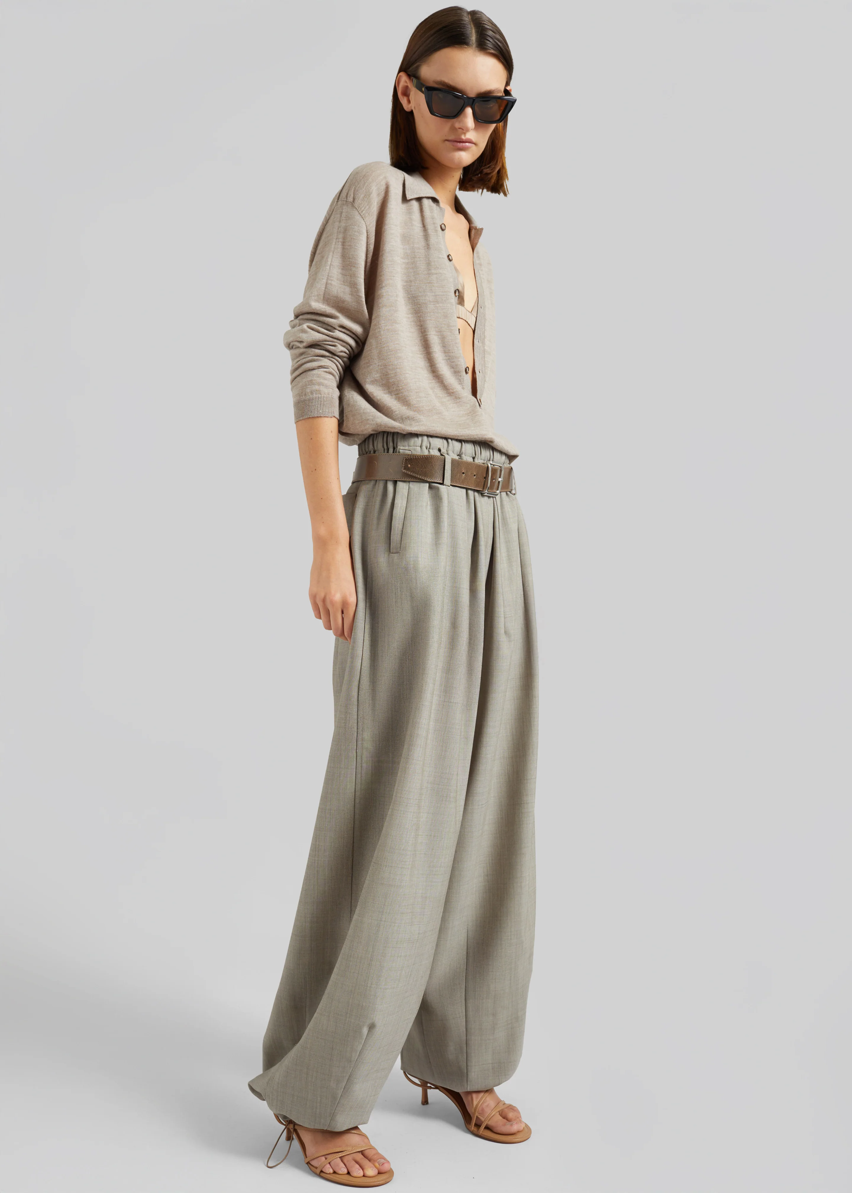 Tala Knit V-Neck Polo - Taupe Melange - Image 6