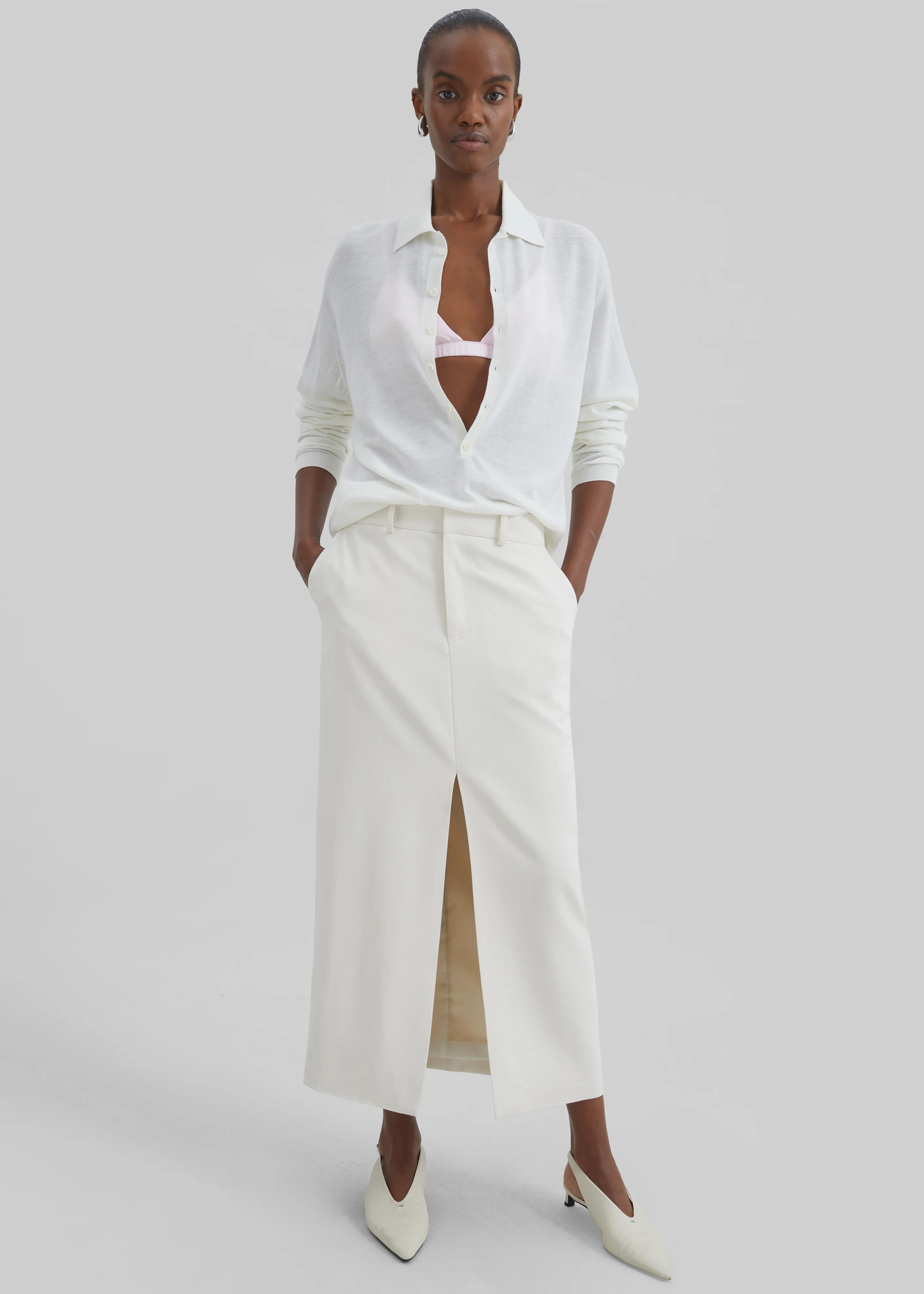 Tala Knit V-Neck Polo - White - Image 5
