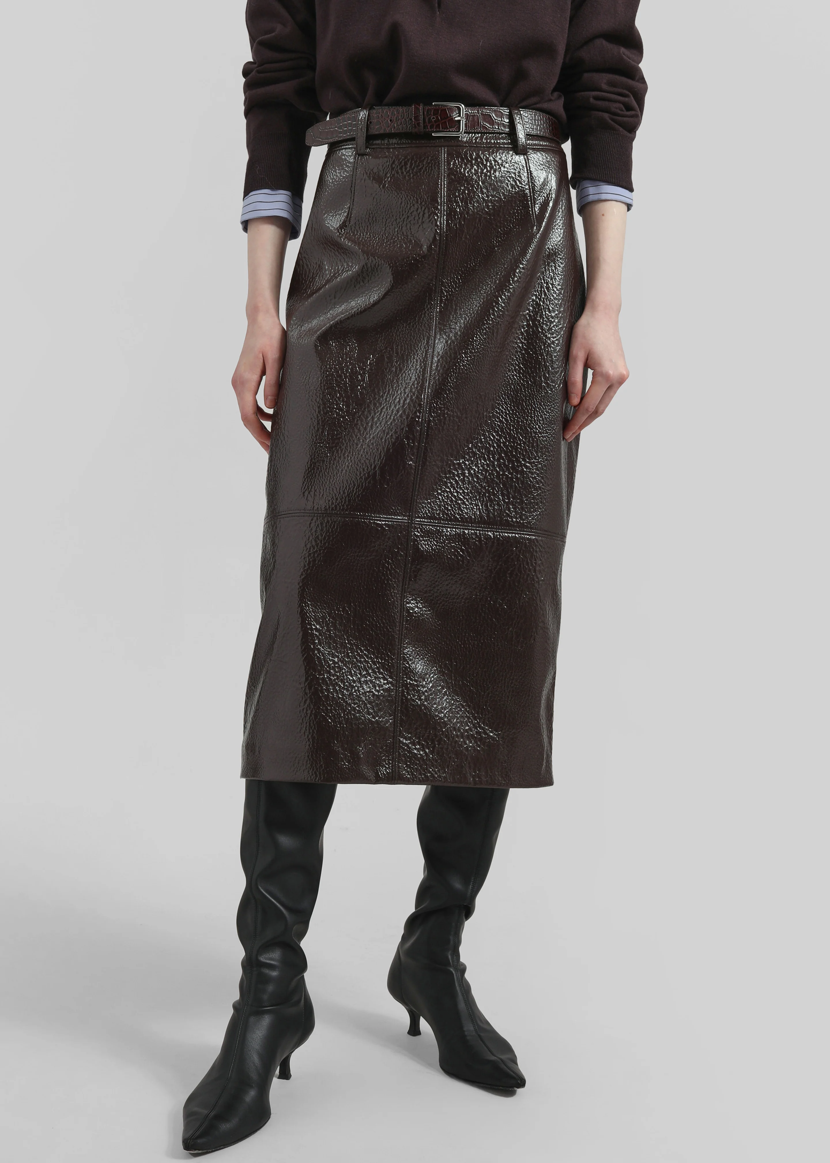 Taney Crackled Pencil Skirt - Brown - Image 5