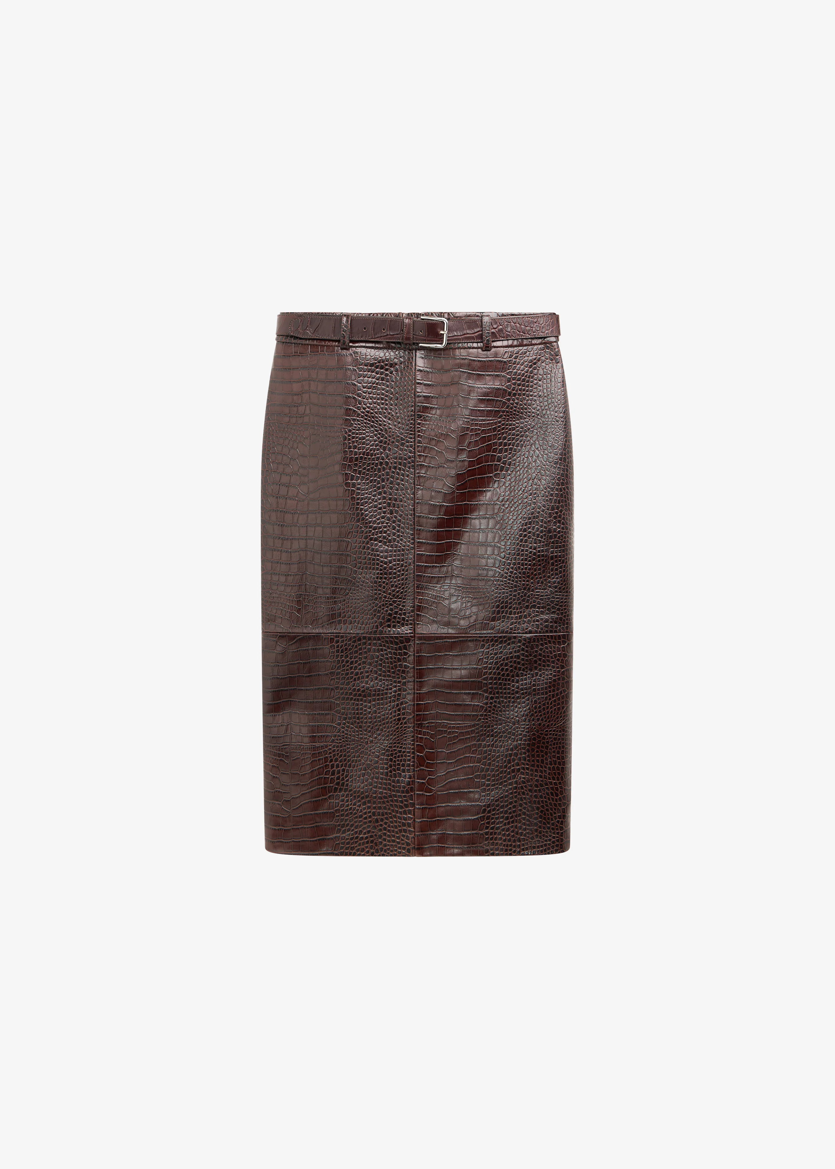 Taney Croc Leather Pencil Skirt - Dark Brown - Image 7