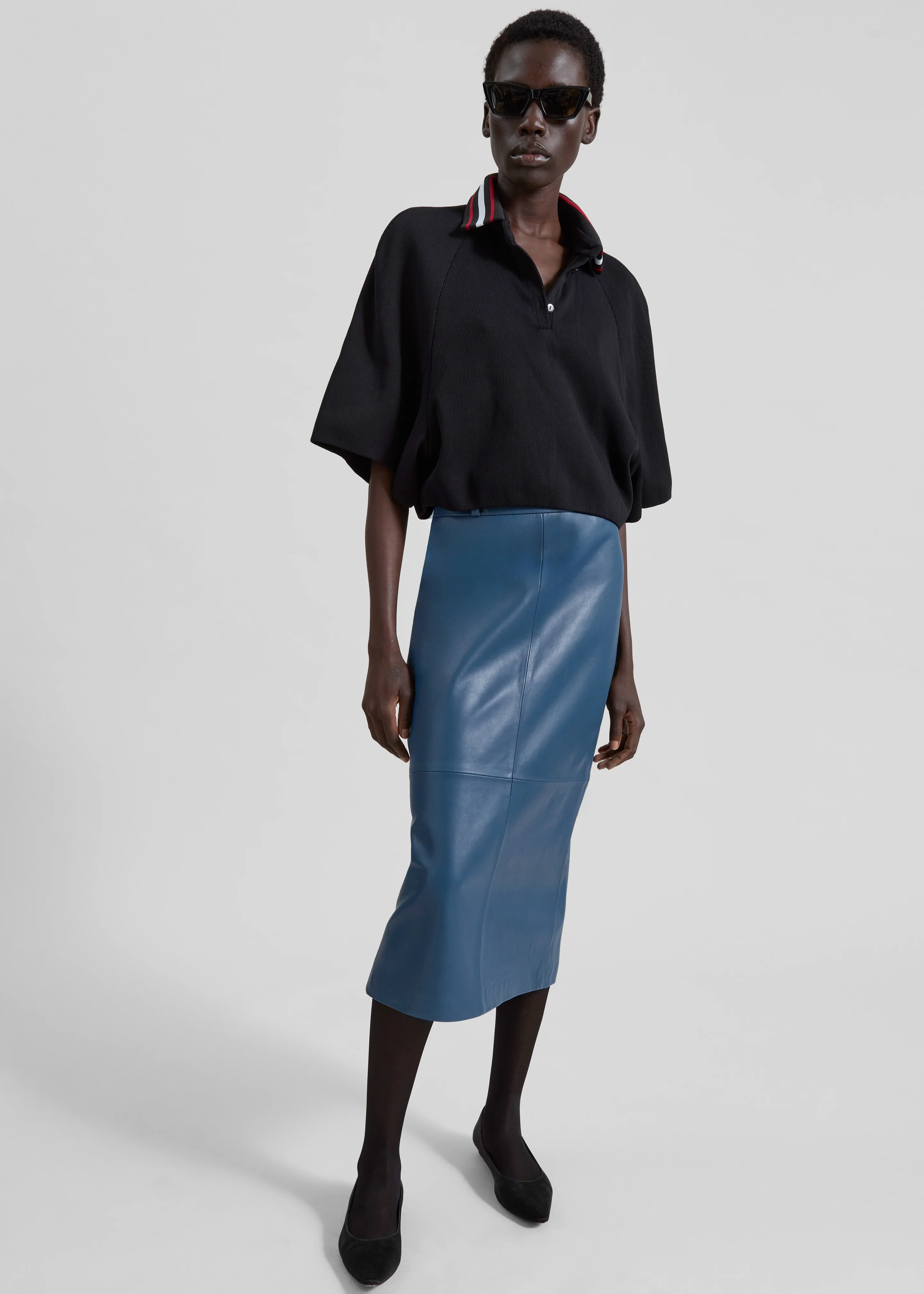 Taney Leather Midi Skirt - Cobalt - Image 3