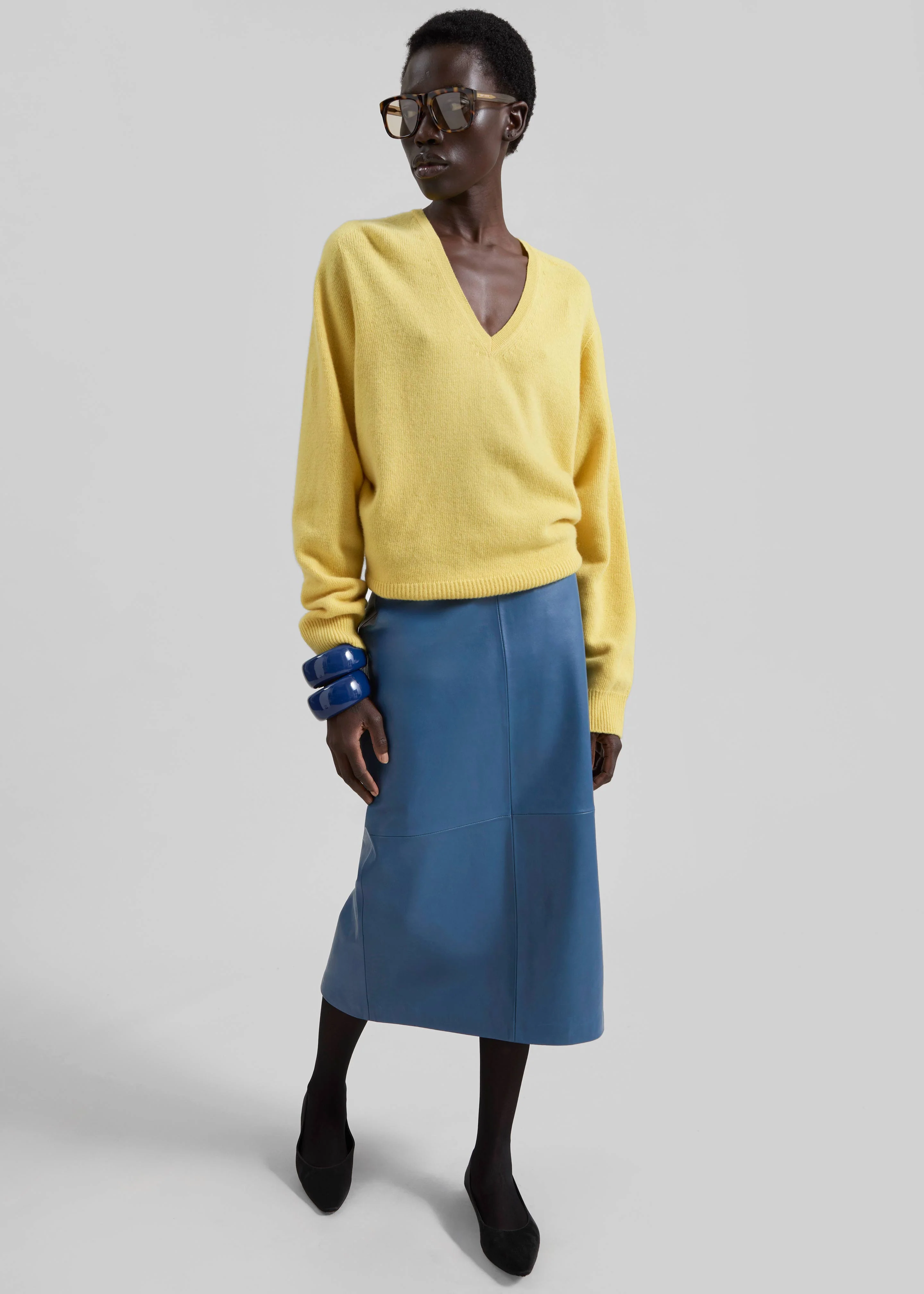 Taney Leather Midi Skirt - Cobalt - Image 4