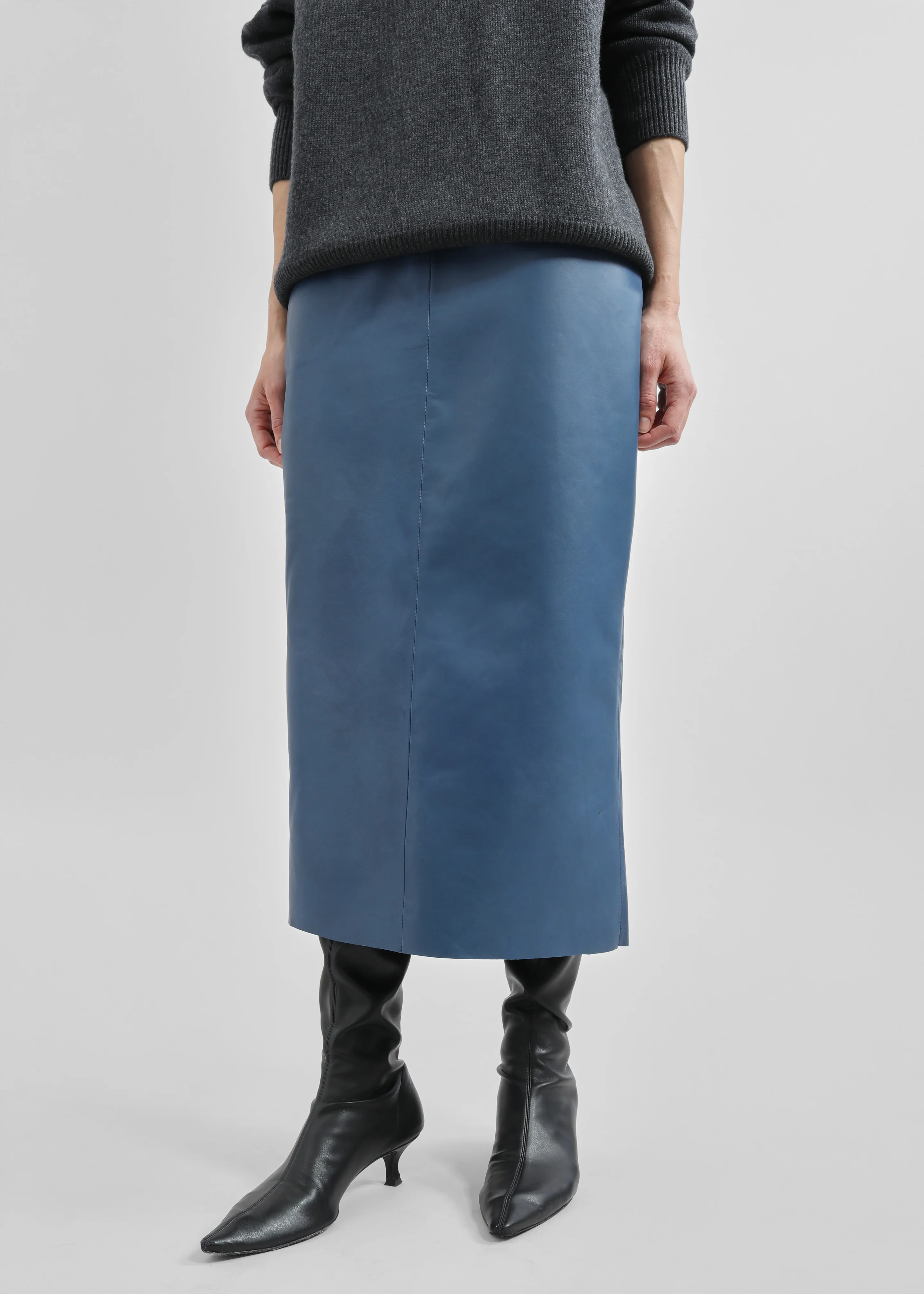 Taney Leather Midi Skirt - Cobalt - Image 7