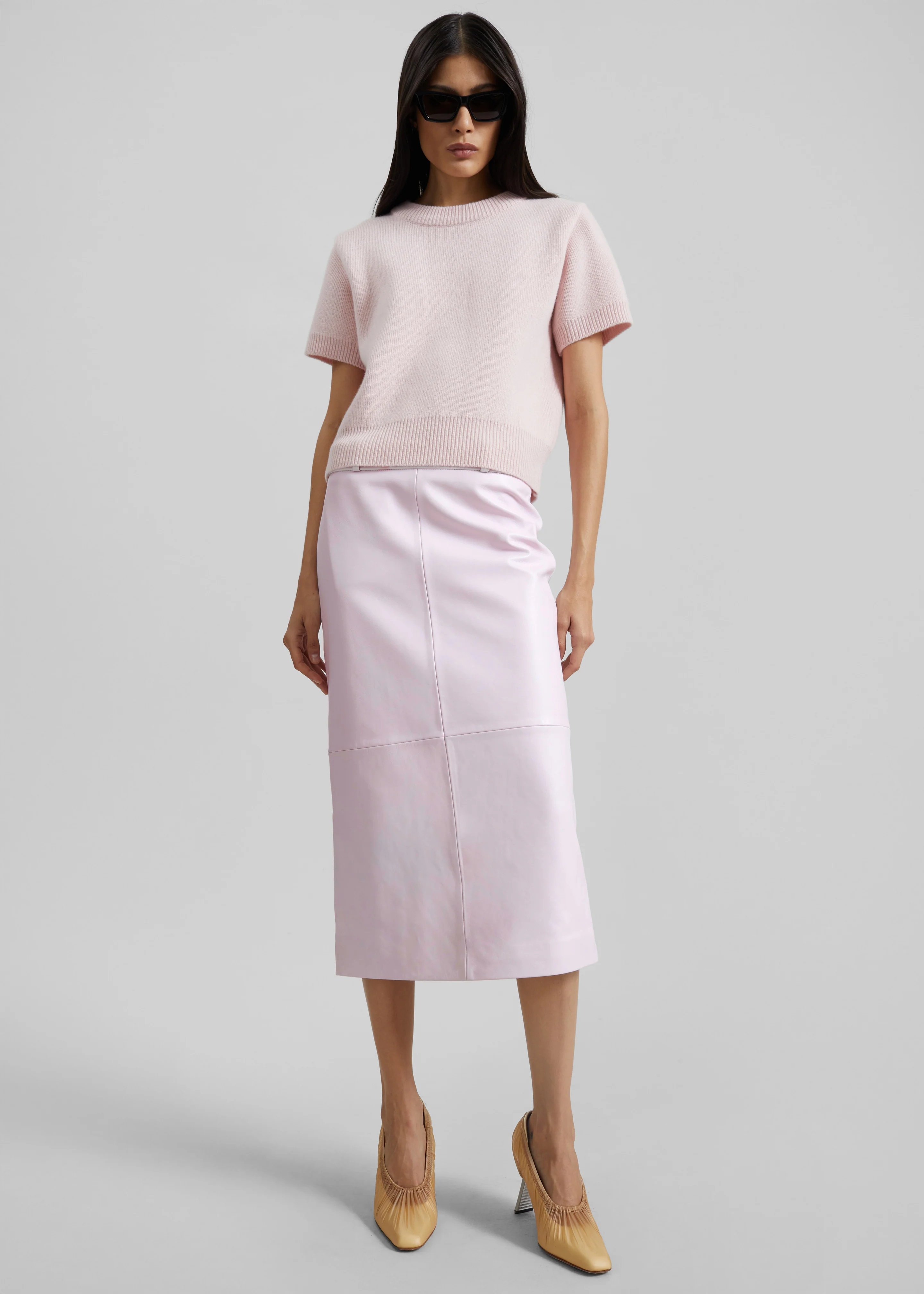 Taney Leather Pencil Skirt - Faded Pink - Image 7