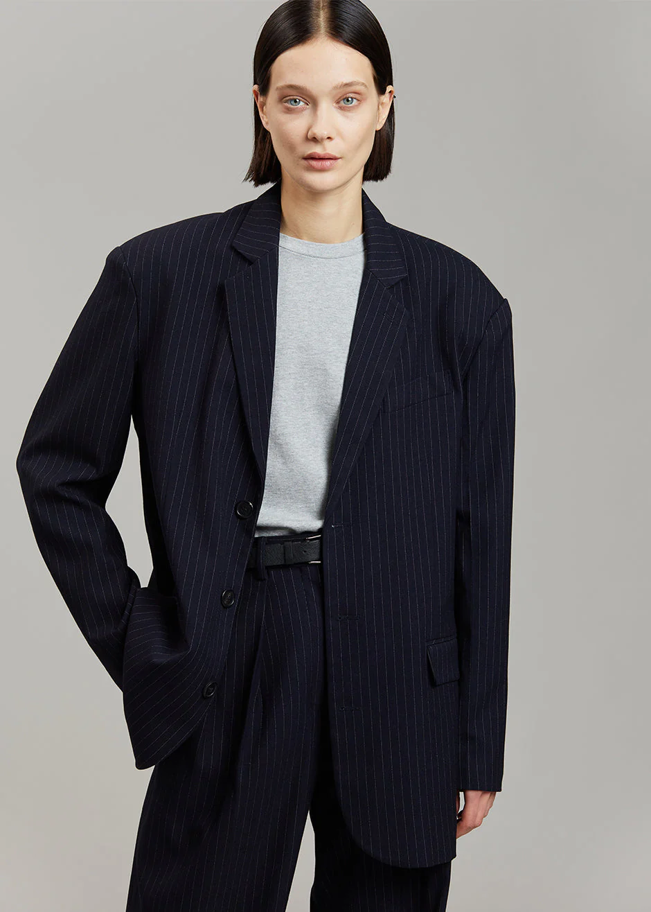 Tansy Oversized Blazer - Navy Pinstripe - Image 7