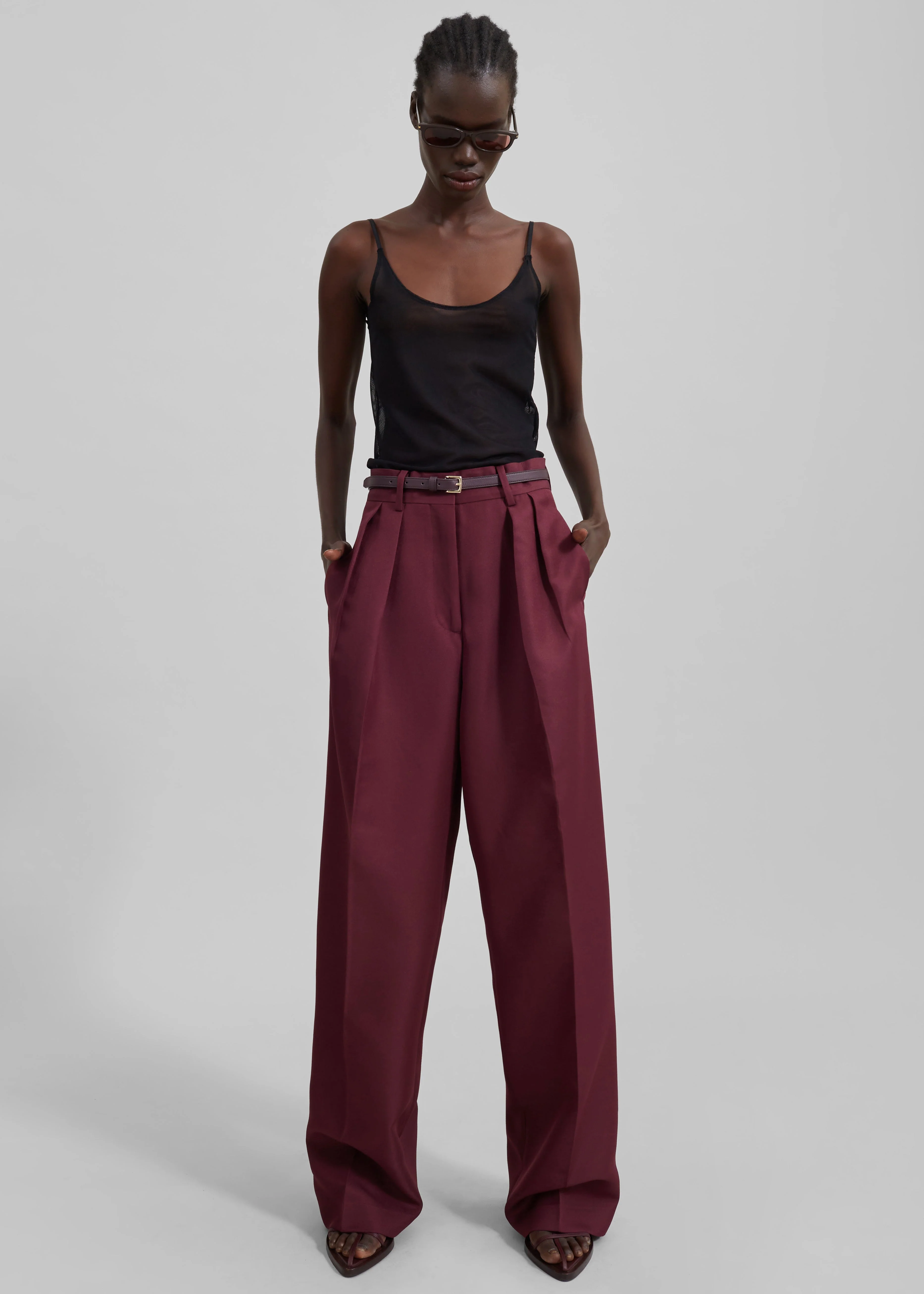 Tansy Pleated Trousers - Burgundy - Image 11