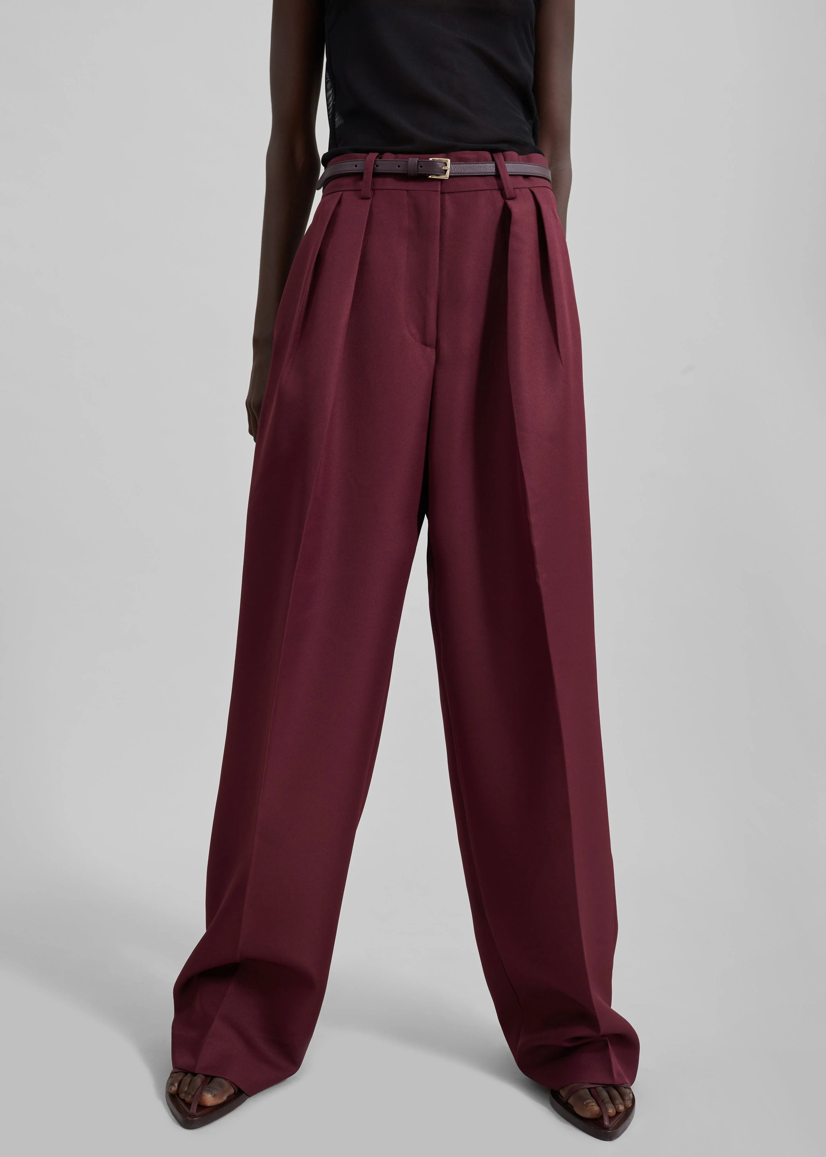 Tansy Pleated Trousers - Burgundy - Image 2