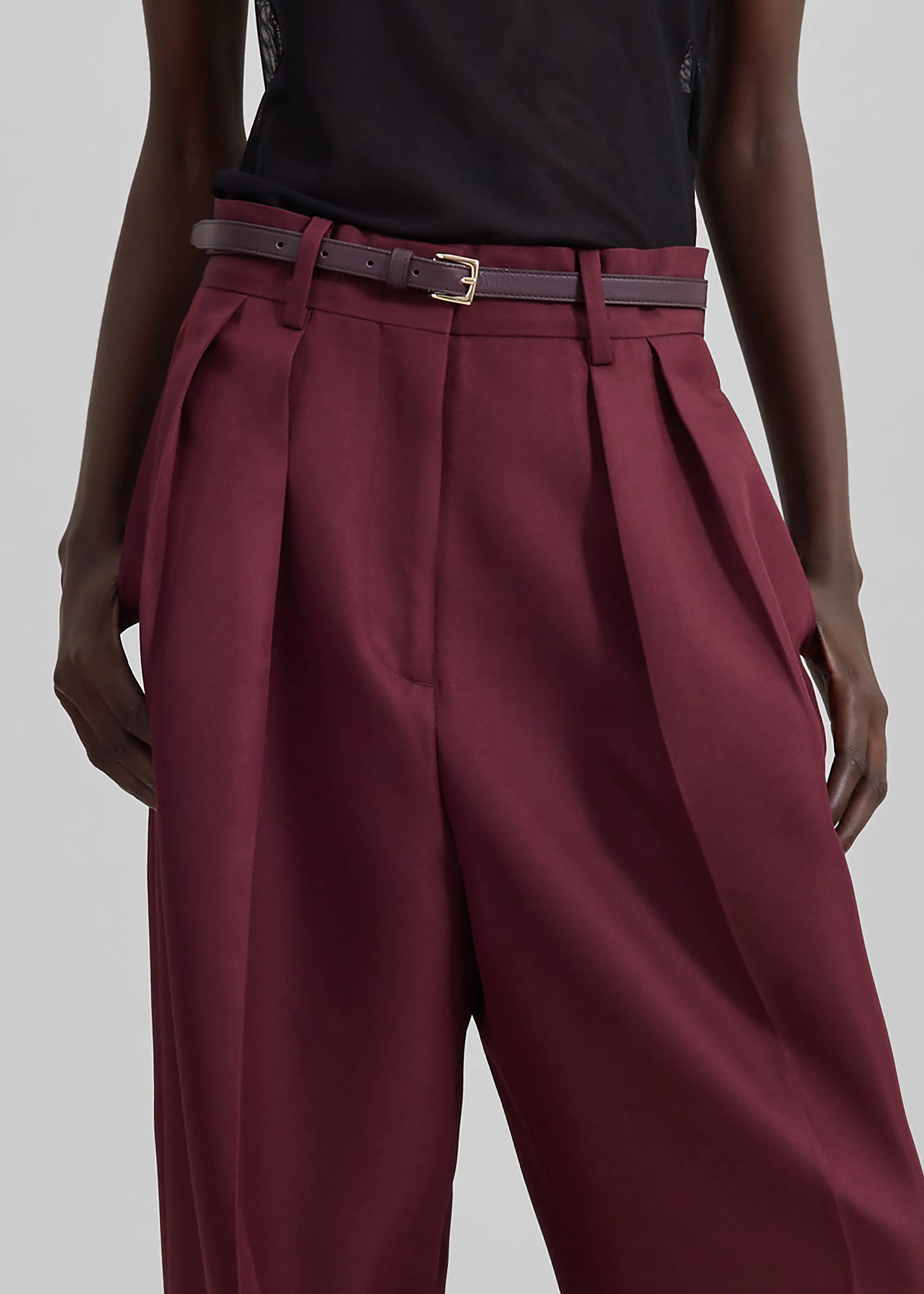 Tansy Pleated Trousers - Burgundy - Image 3