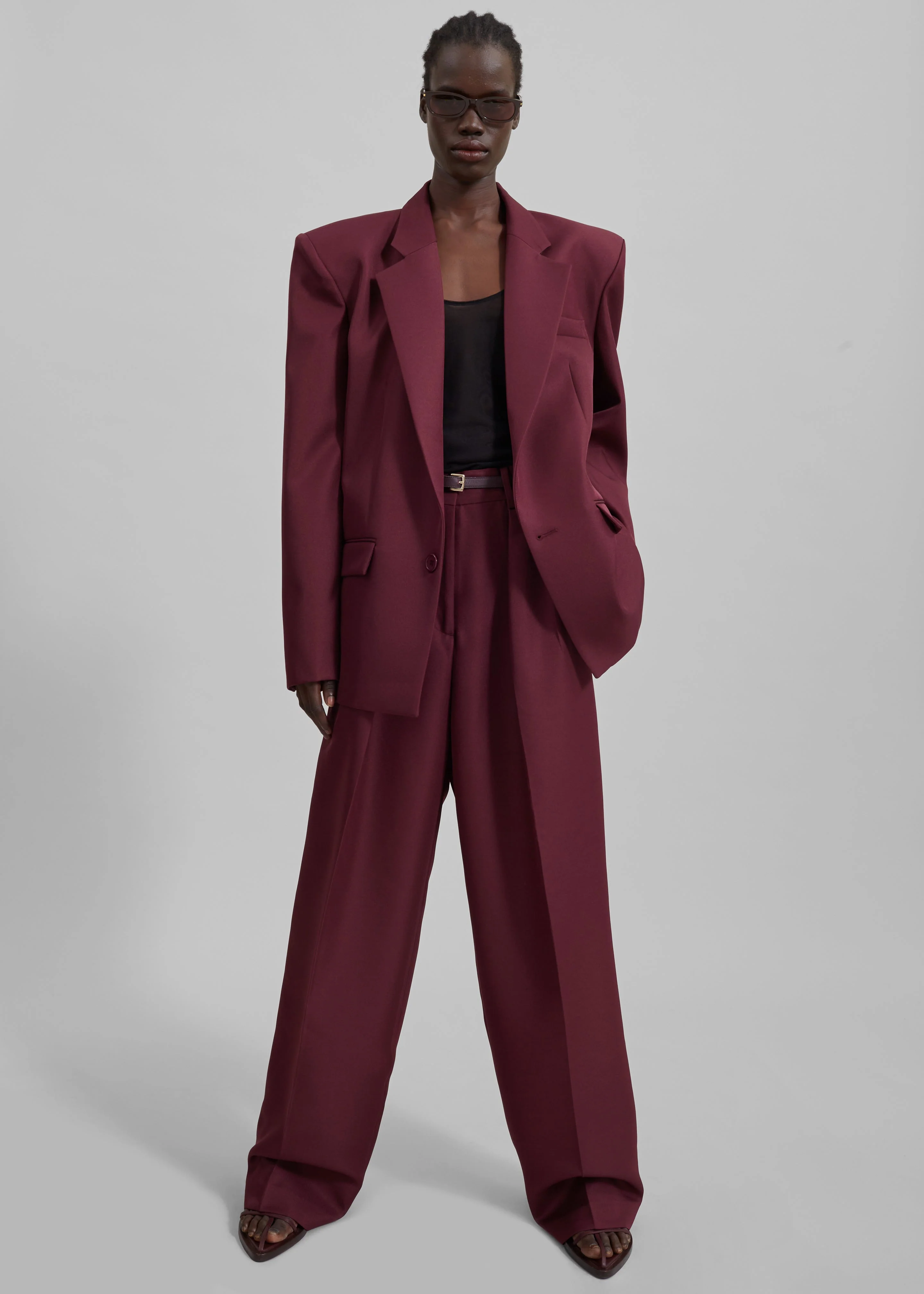 Tansy Pleated Trousers - Burgundy - Image 4